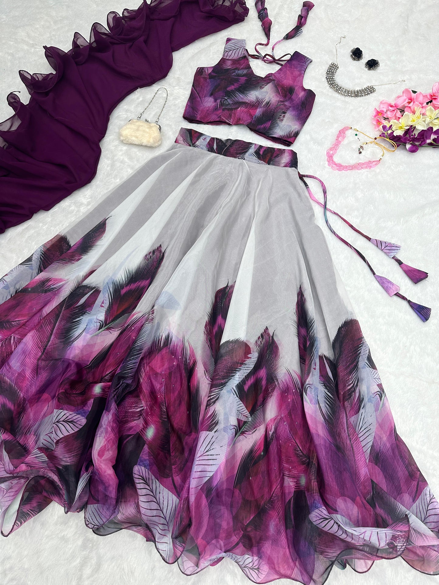 Exquisite Morepeach Digital Printed Floral Flairy Lehenga Choli Set - INDIAN ELEGANCE