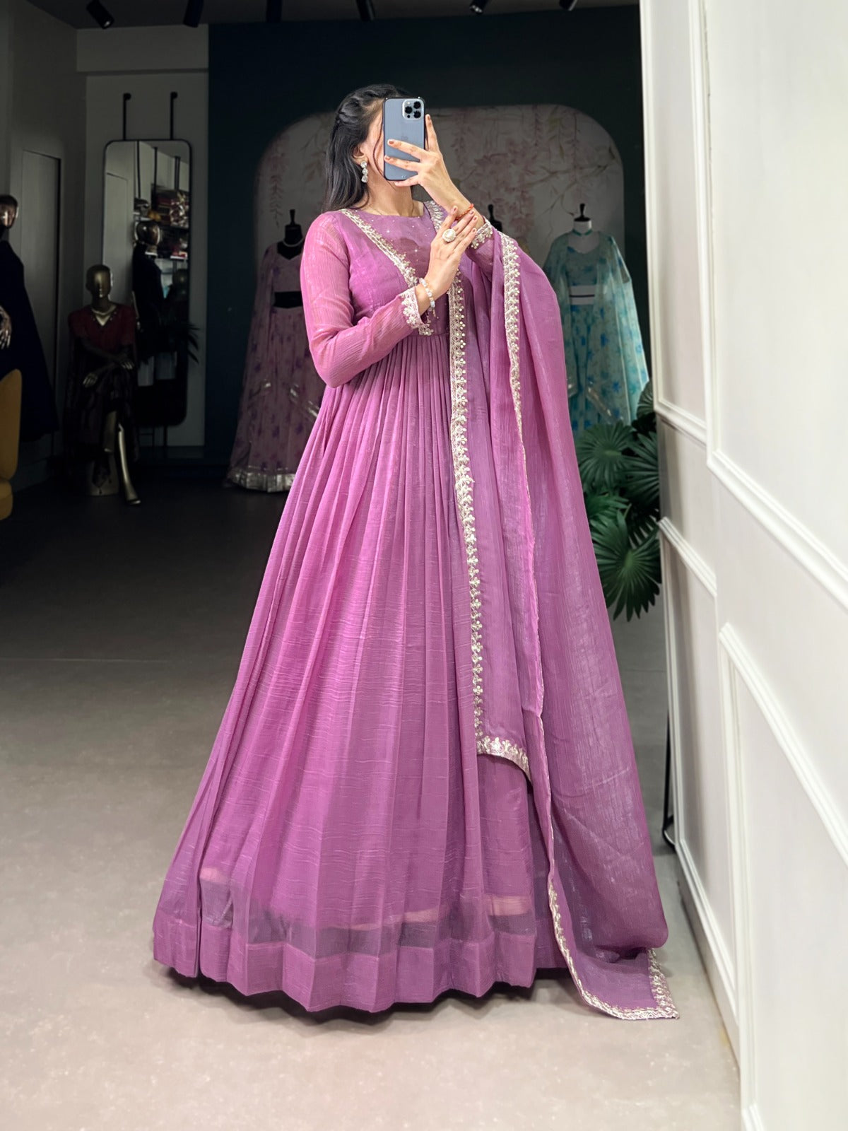 Magnificent Silver Glory Sequins Thread Worked Gown With Dupatta