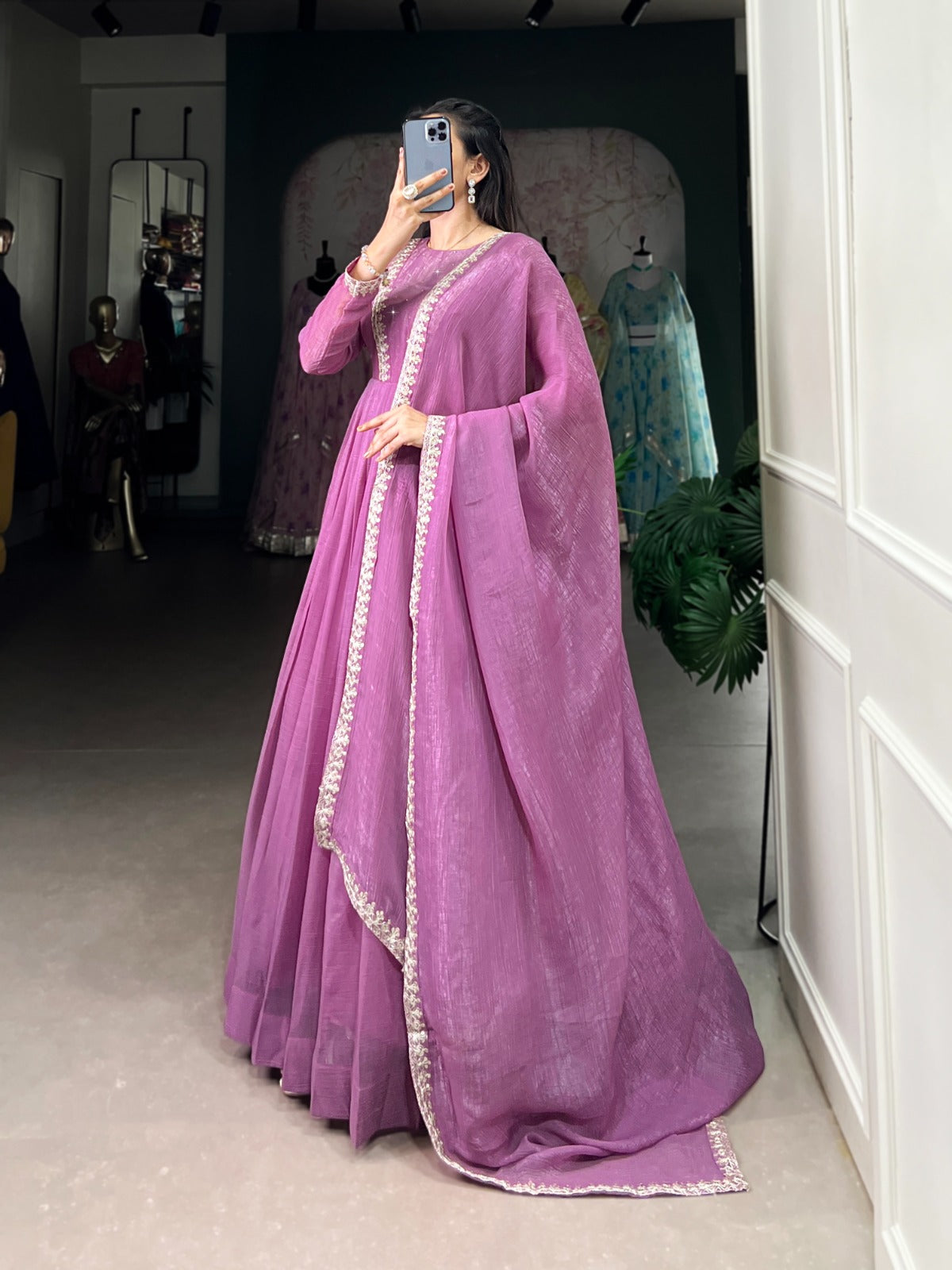 Magnificent Silver Glory Sequins Thread Worked Gown With Dupatta