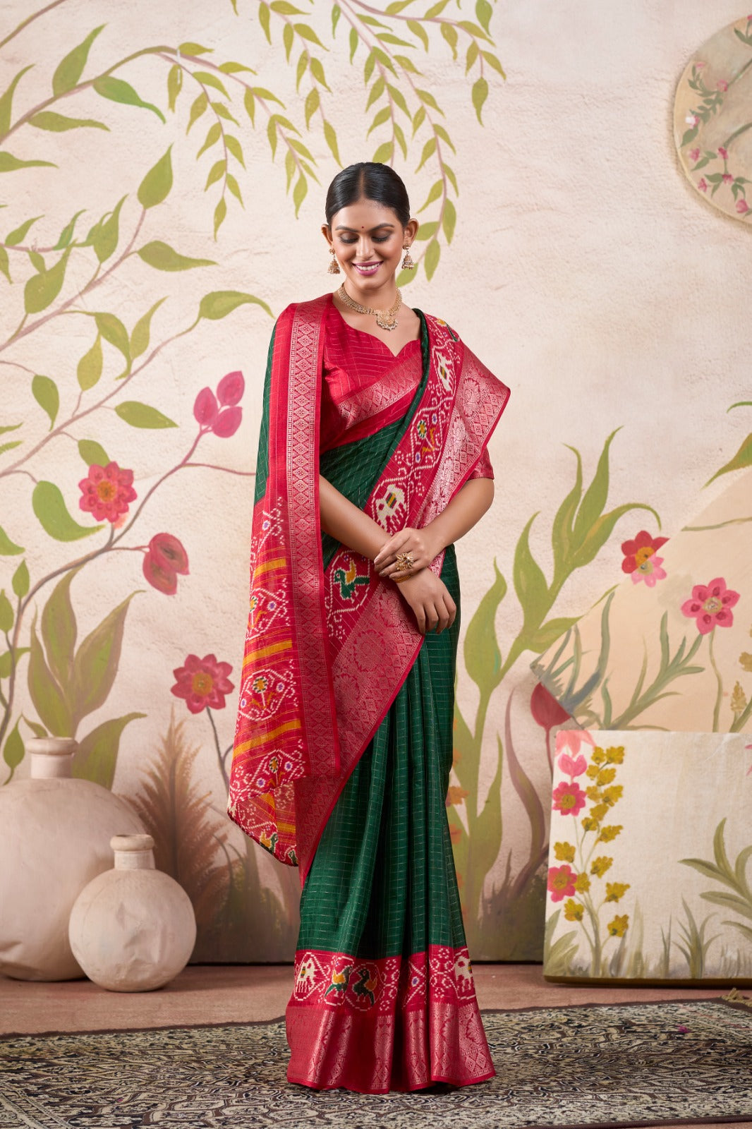 Graceful Tussar Chex Patola Printed Weaving Worked Saree - INDIAN ELEGANCE