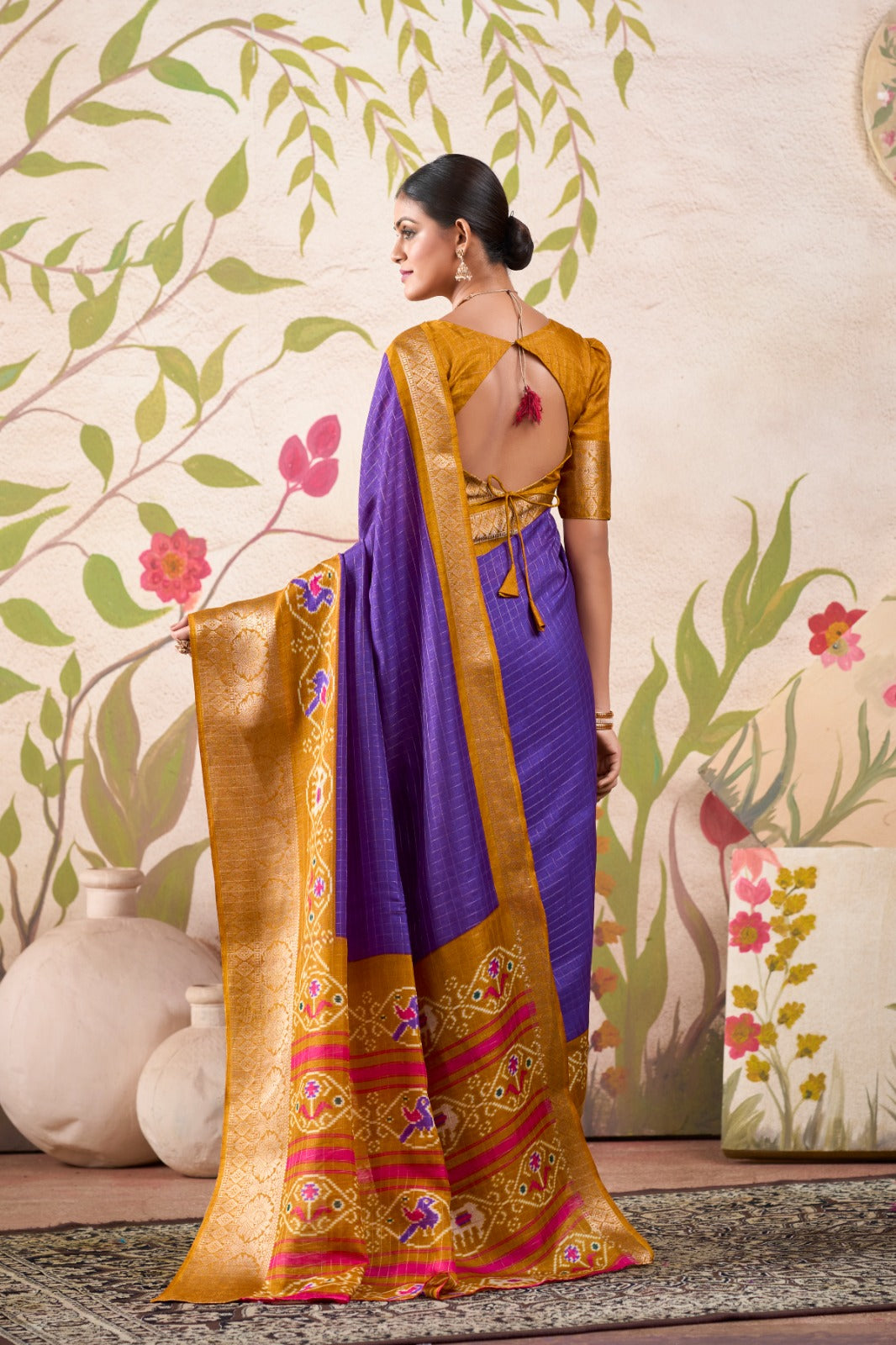Graceful Tussar Chex Patola Printed Weaving Worked Saree - INDIAN ELEGANCE