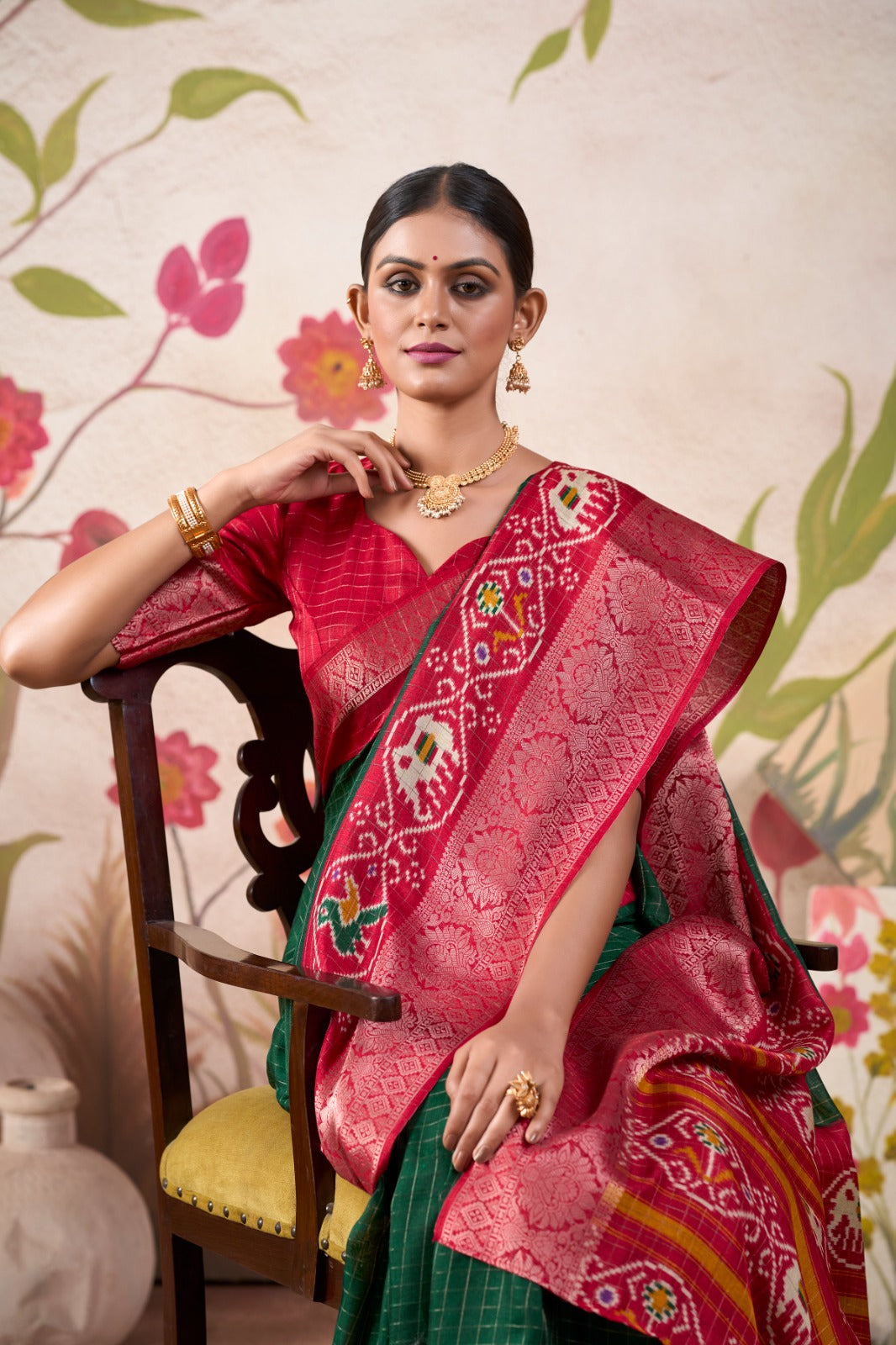 Graceful Tussar Chex Patola Printed Weaving Worked Saree - INDIAN ELEGANCE