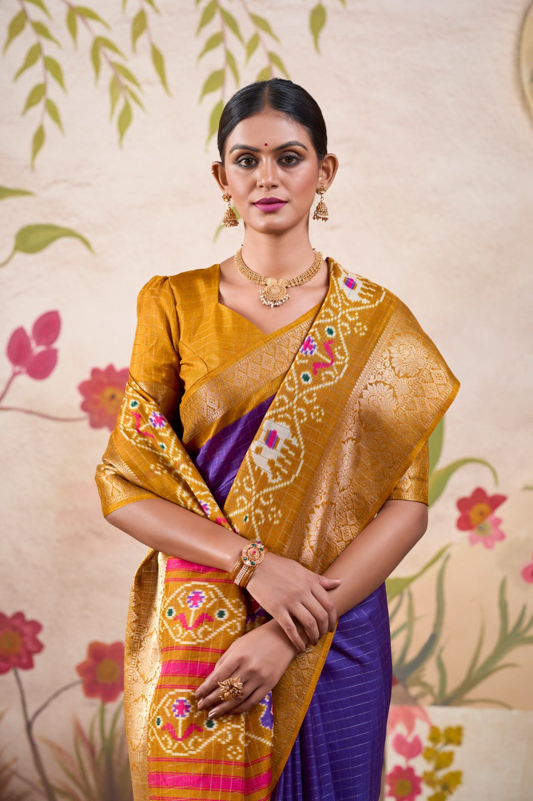 Graceful Tussar Chex Patola Printed Weaving Worked Saree - INDIAN ELEGANCE