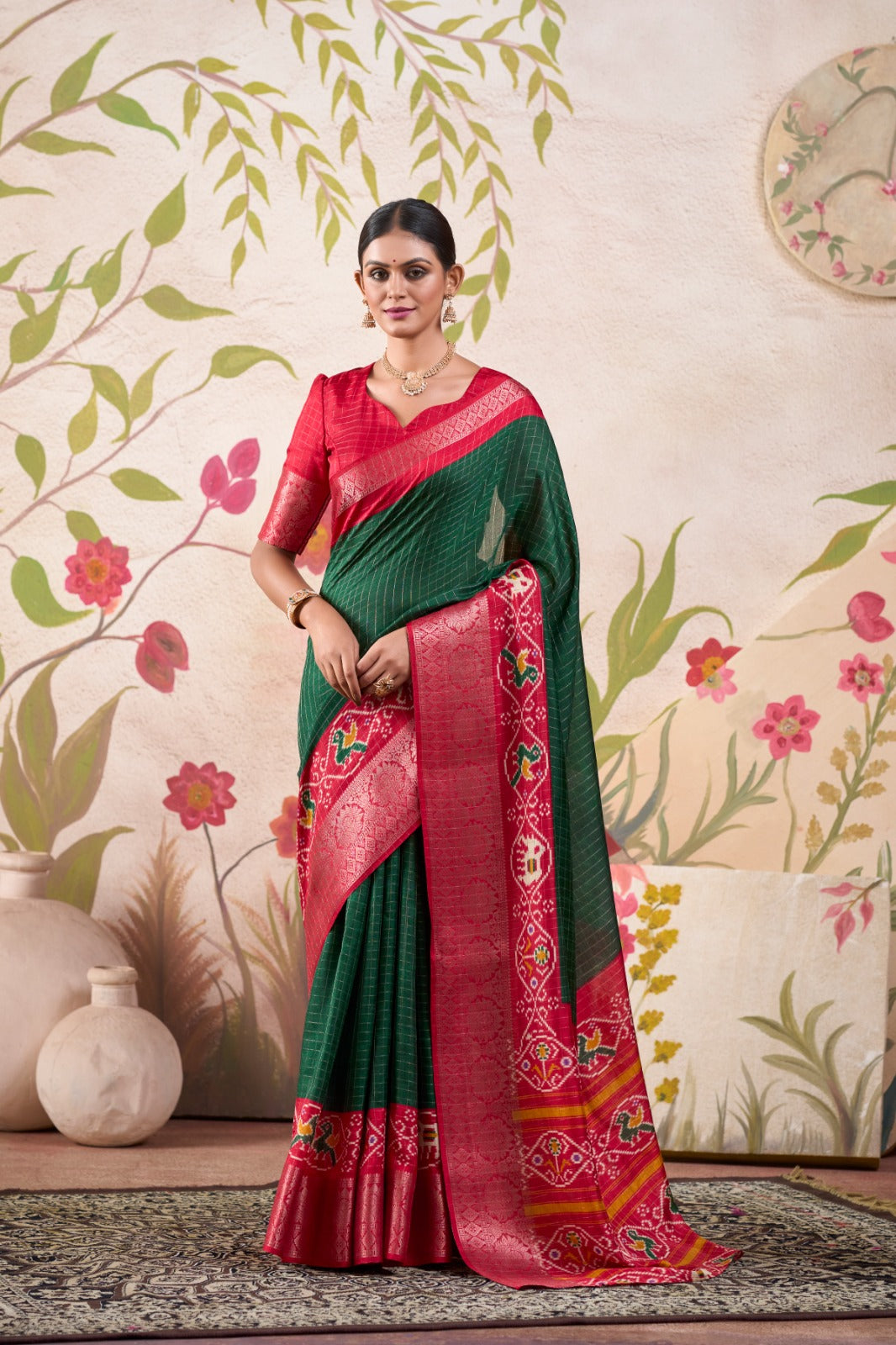 Graceful Tussar Chex Patola Printed Weaving Worked Saree - INDIAN ELEGANCE