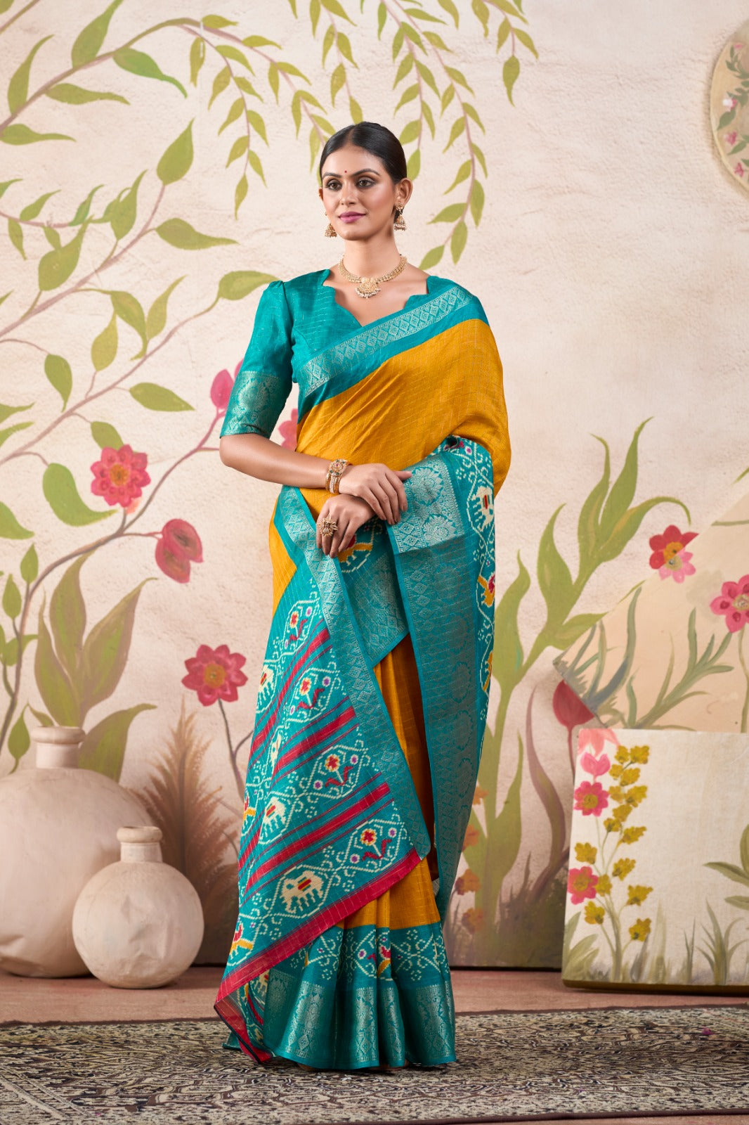 Graceful Tussar Chex Patola Printed Weaving Worked Saree - INDIAN ELEGANCE