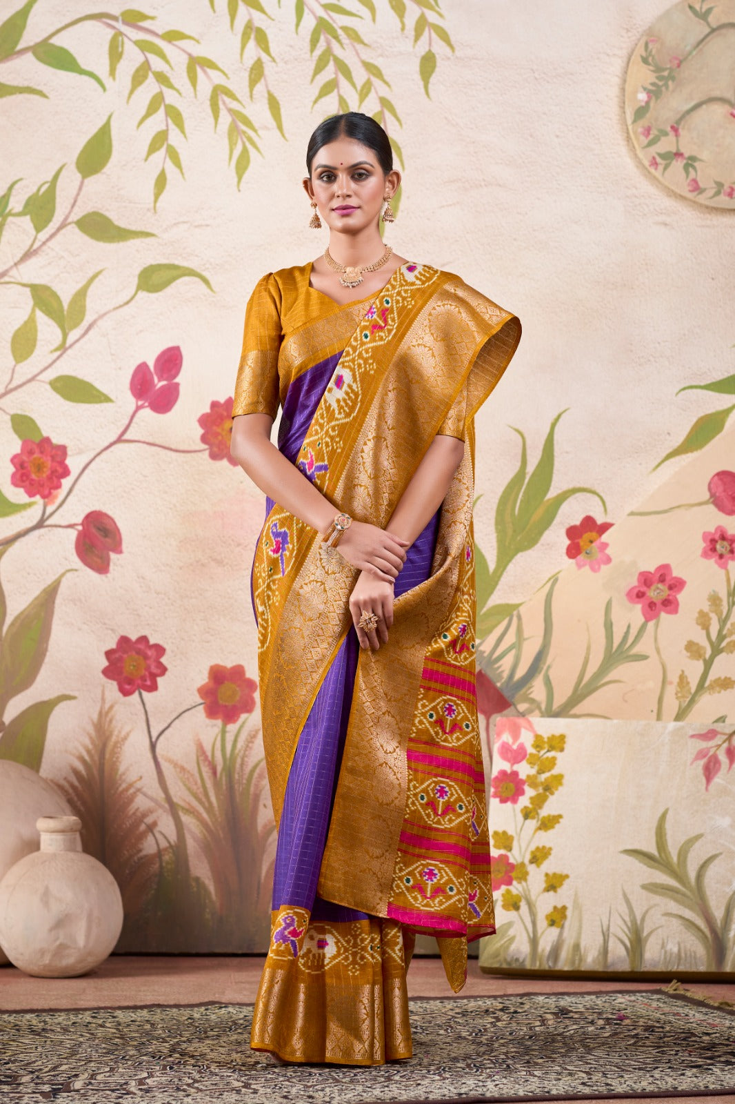 Graceful Tussar Chex Patola Printed Weaving Worked Saree - INDIAN ELEGANCE