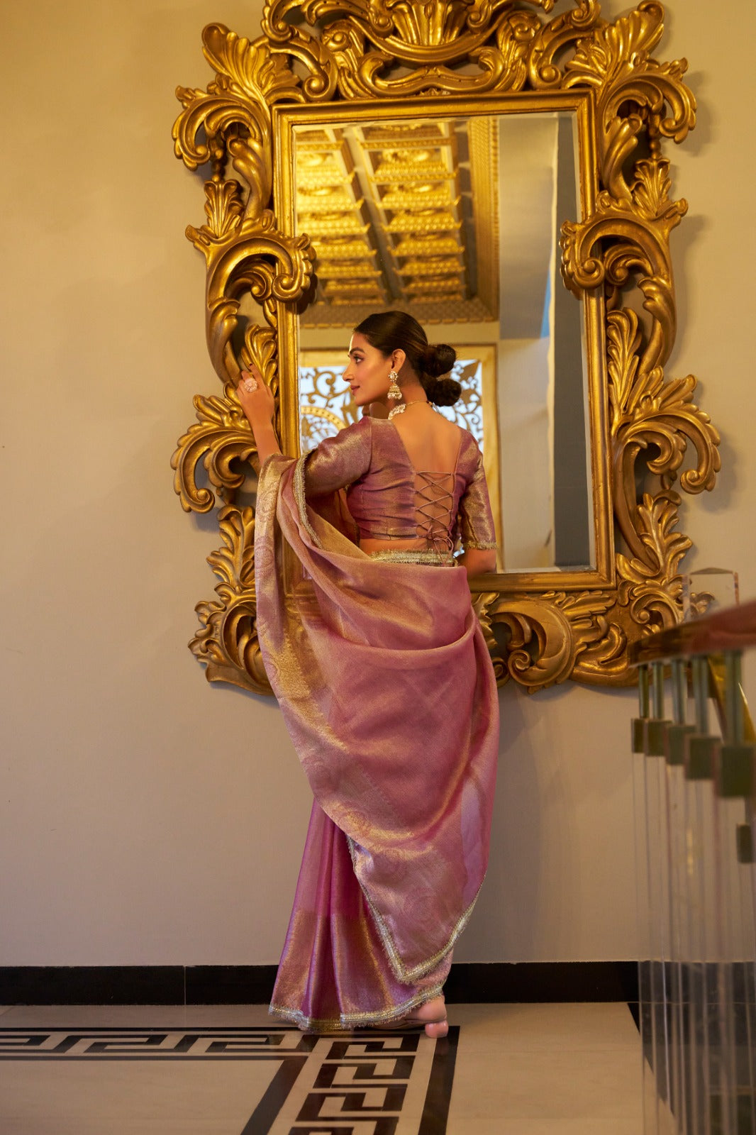 Elegant Tissue Shimmer Saree With Zari Weaving Work