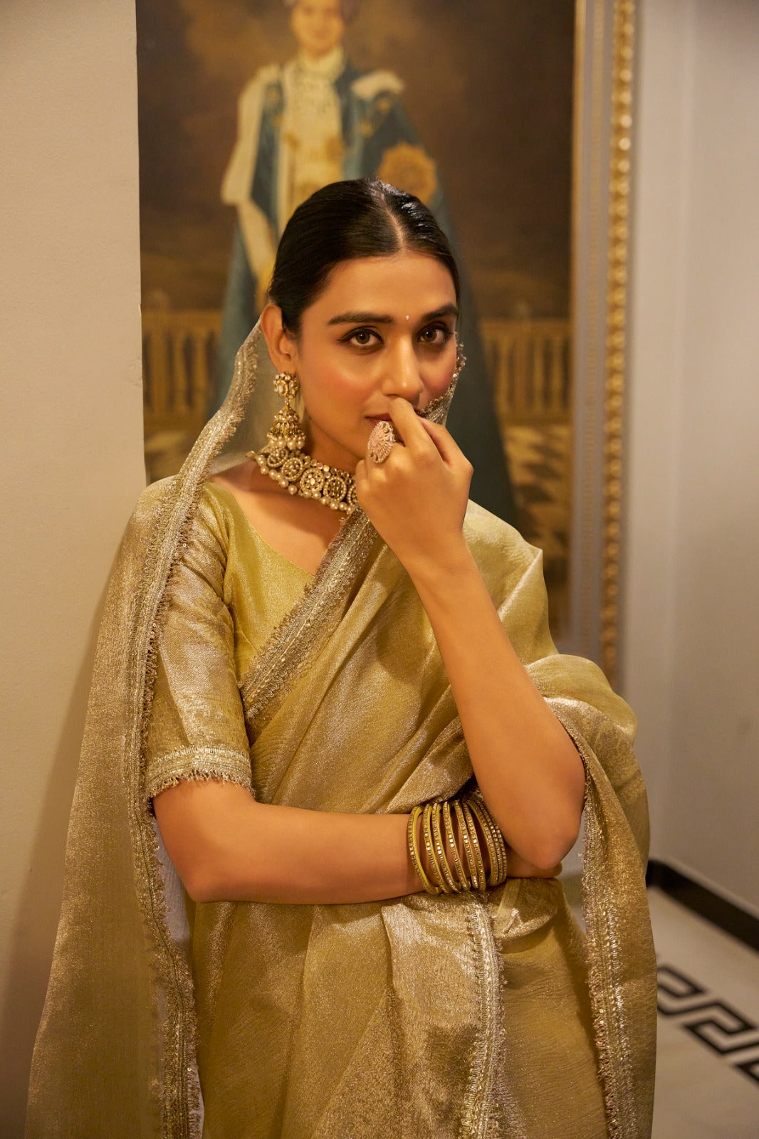 Elegant Tissue Shimmer Saree With Zari Weaving Work