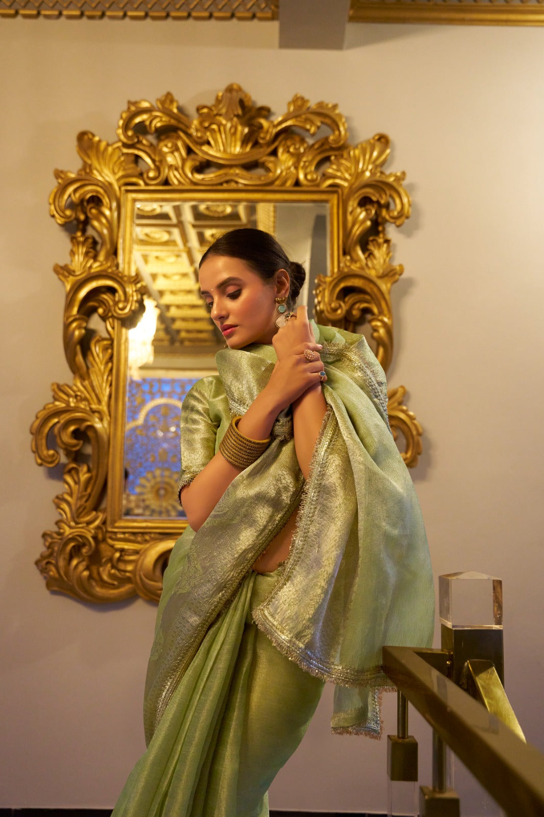 Elegant Tissue Shimmer Saree With Zari Weaving Work