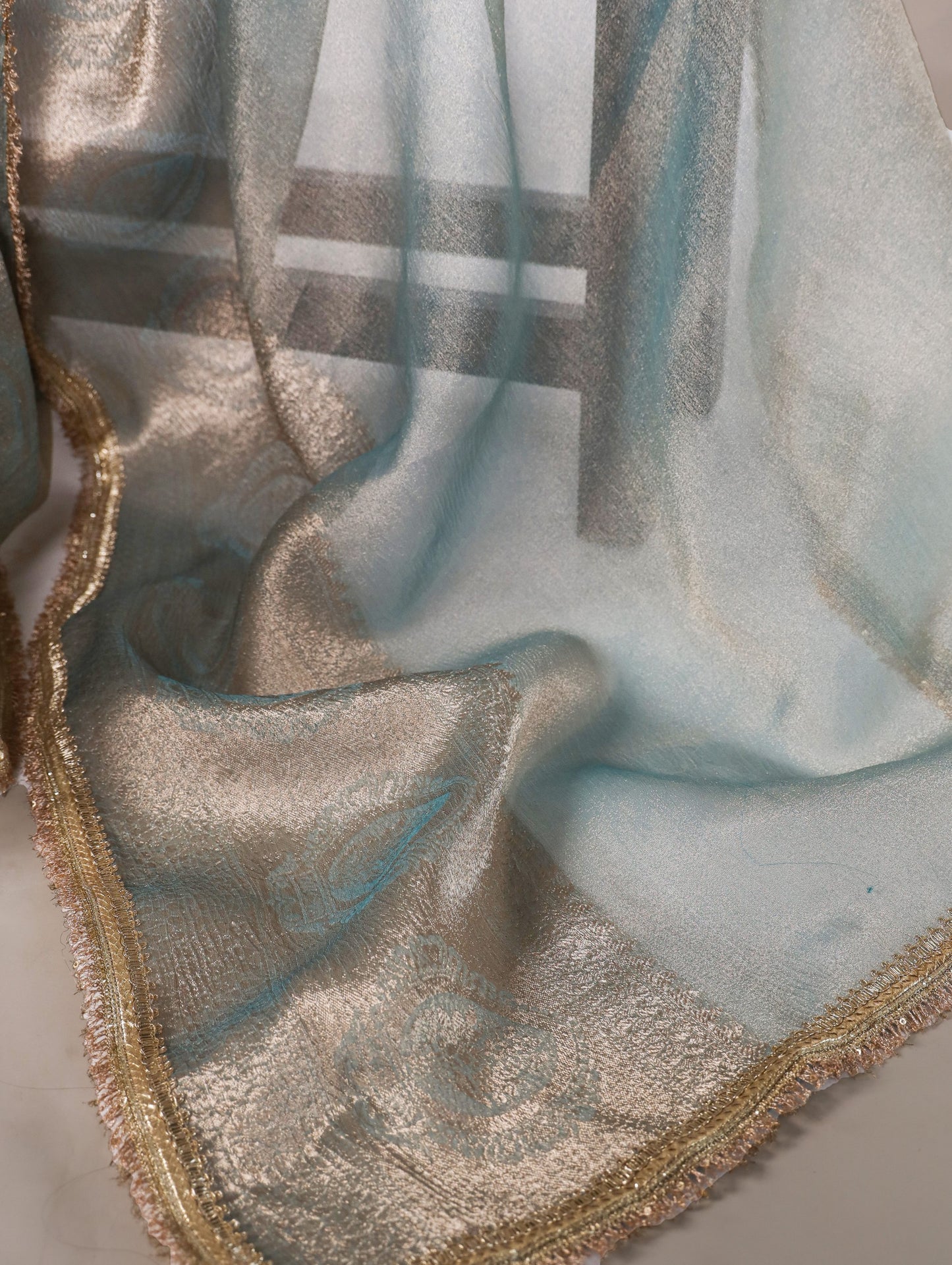 Elegant Tissue Shimmer Saree With Zari Weaving Work