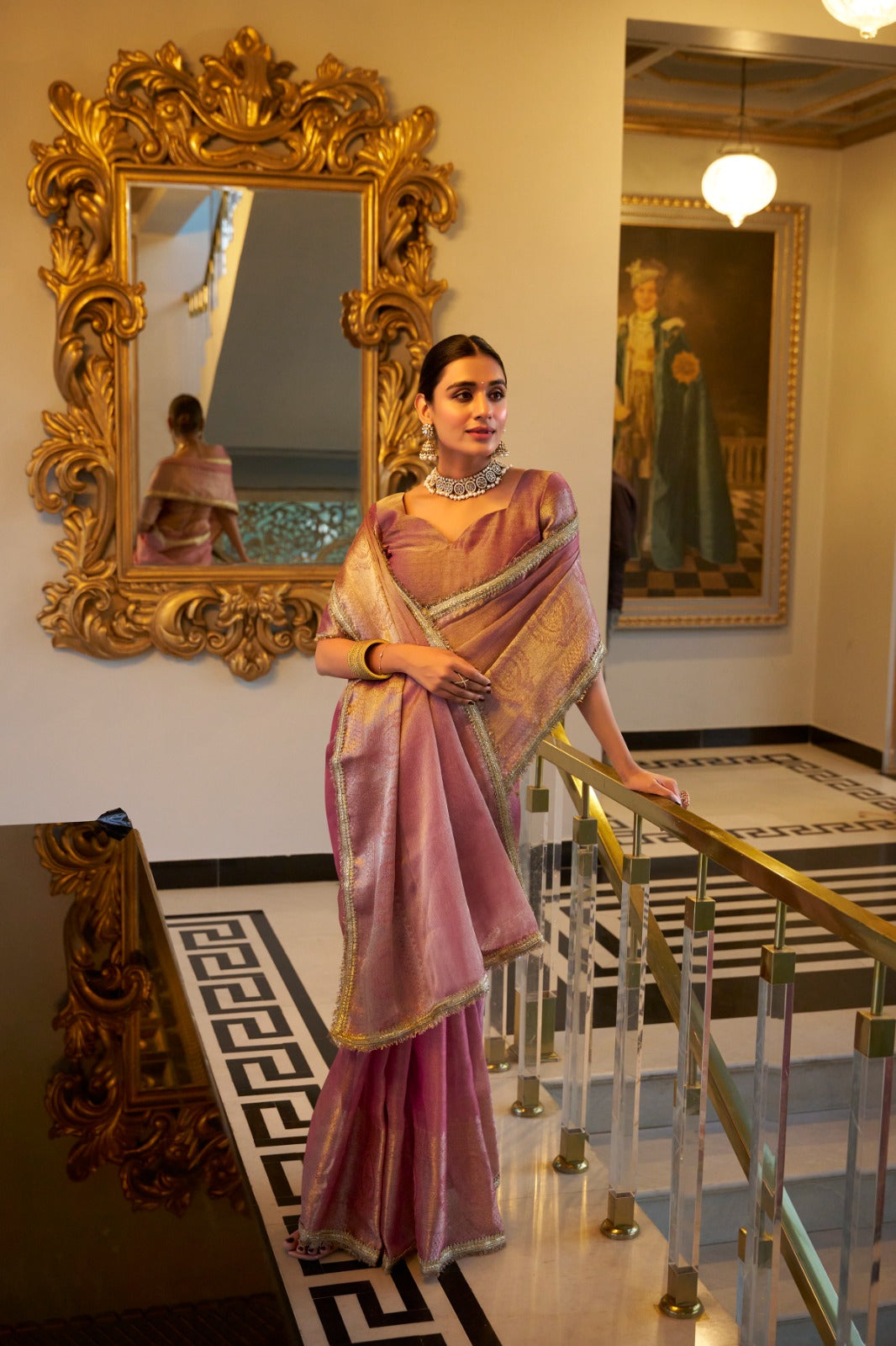 Elegant Tissue Shimmer Saree With Zari Weaving Work