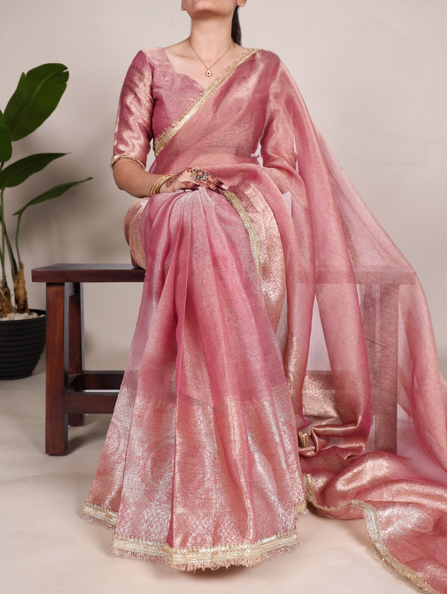 Elegant Tissue Shimmer Saree With Zari Weaving Work