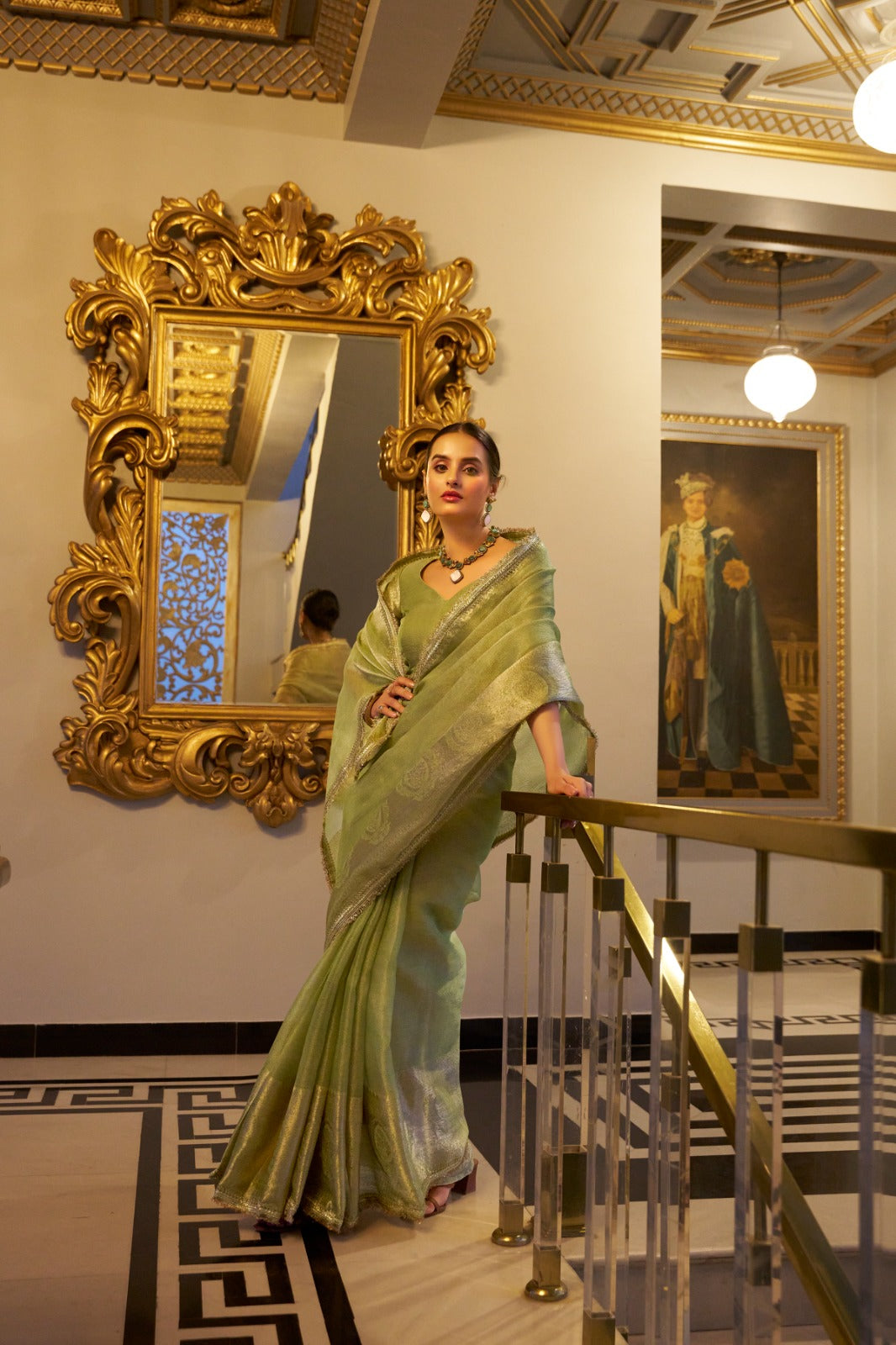 Elegant Tissue Shimmer Saree With Zari Weaving Work