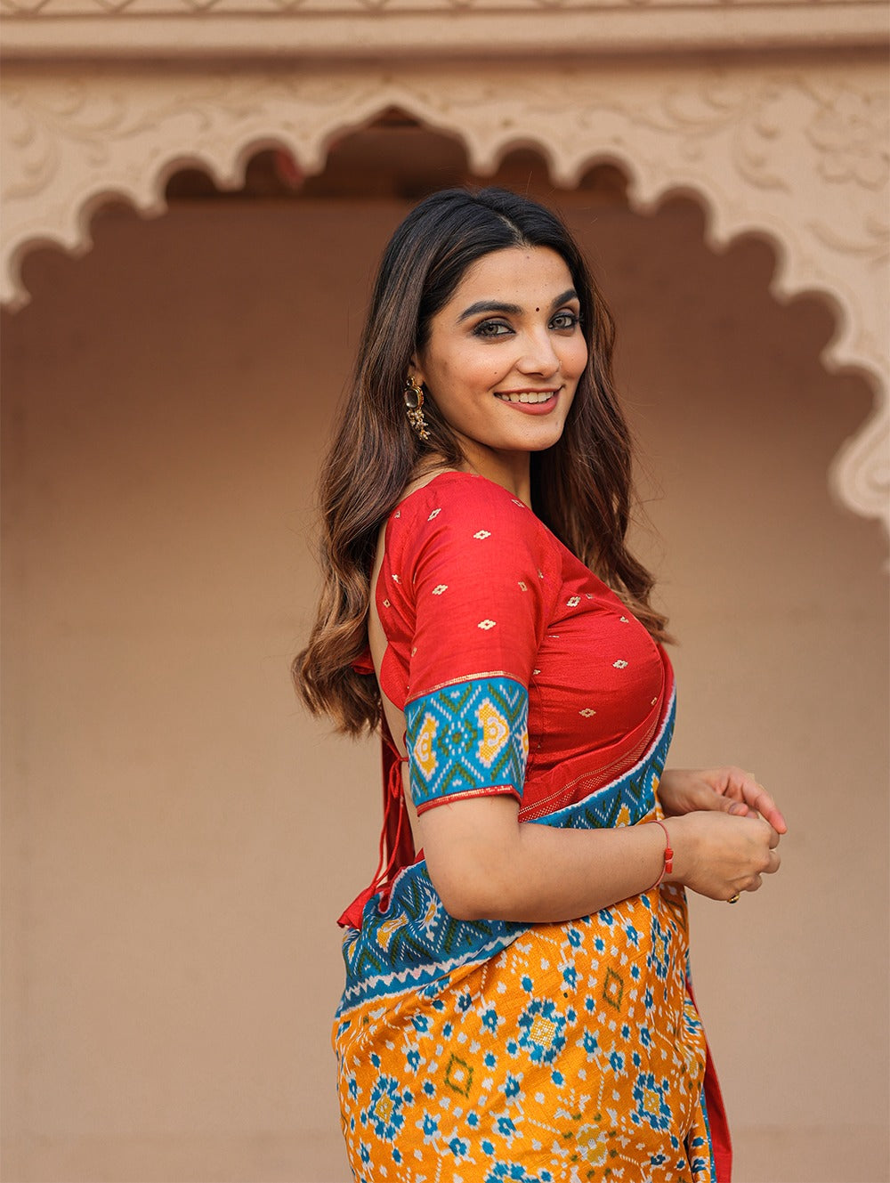 Sublime Mustard Patola Printed Mustard Dola Silk Saree - INDIAN ELEGANCE