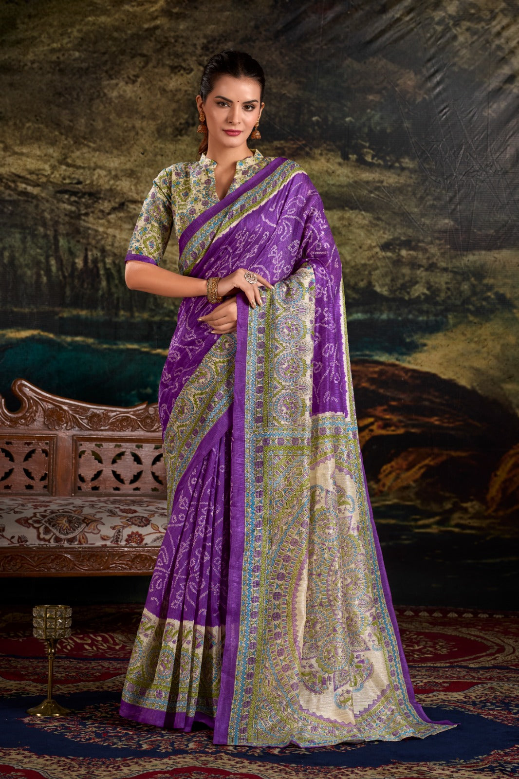 Magnificent Silk Fusion Madhubani Bandhej Printed Saree - INDIAN ELEGANCE
