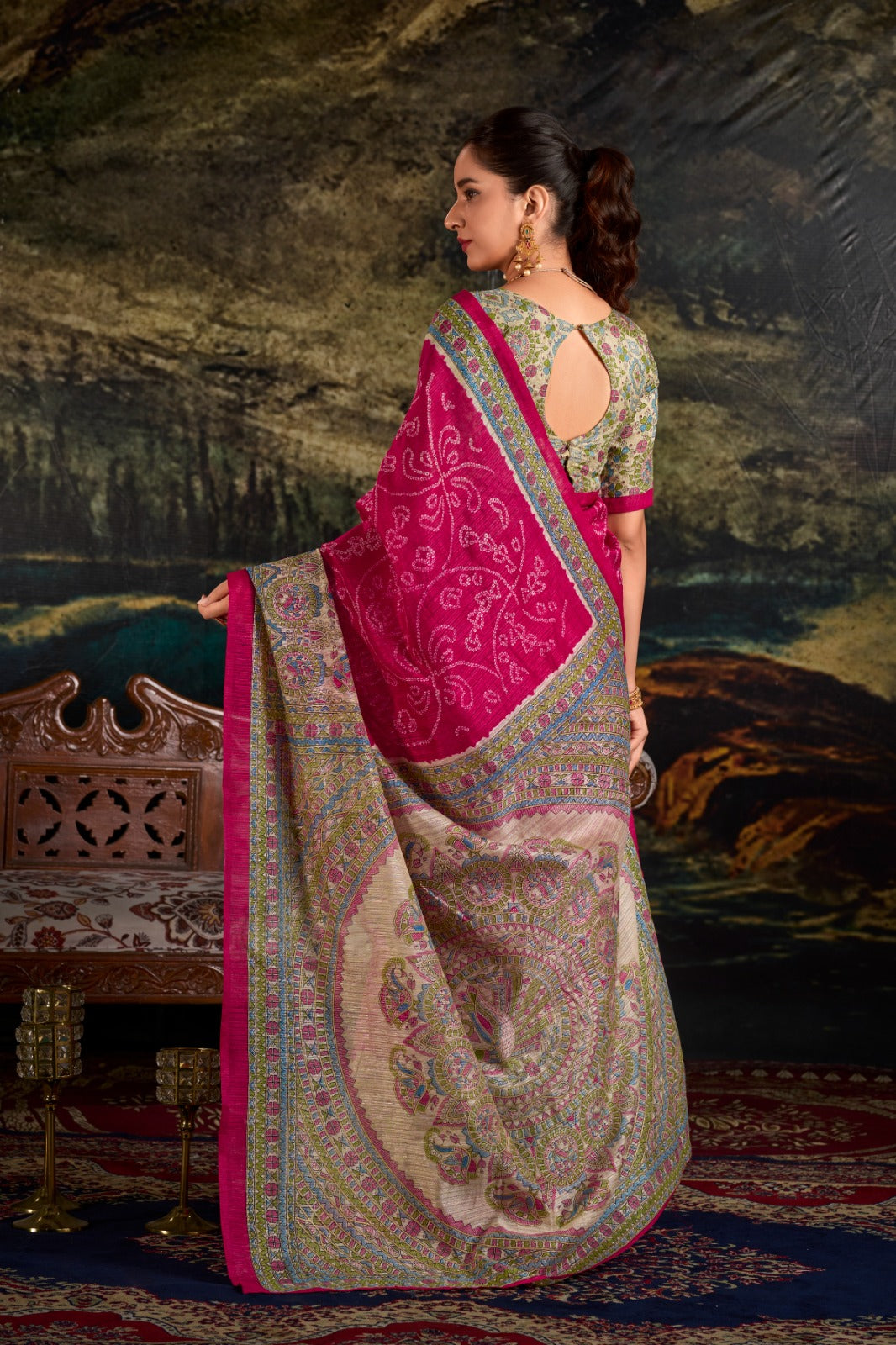 Magnificent Silk Fusion Madhubani Bandhej Printed Saree - INDIAN ELEGANCE