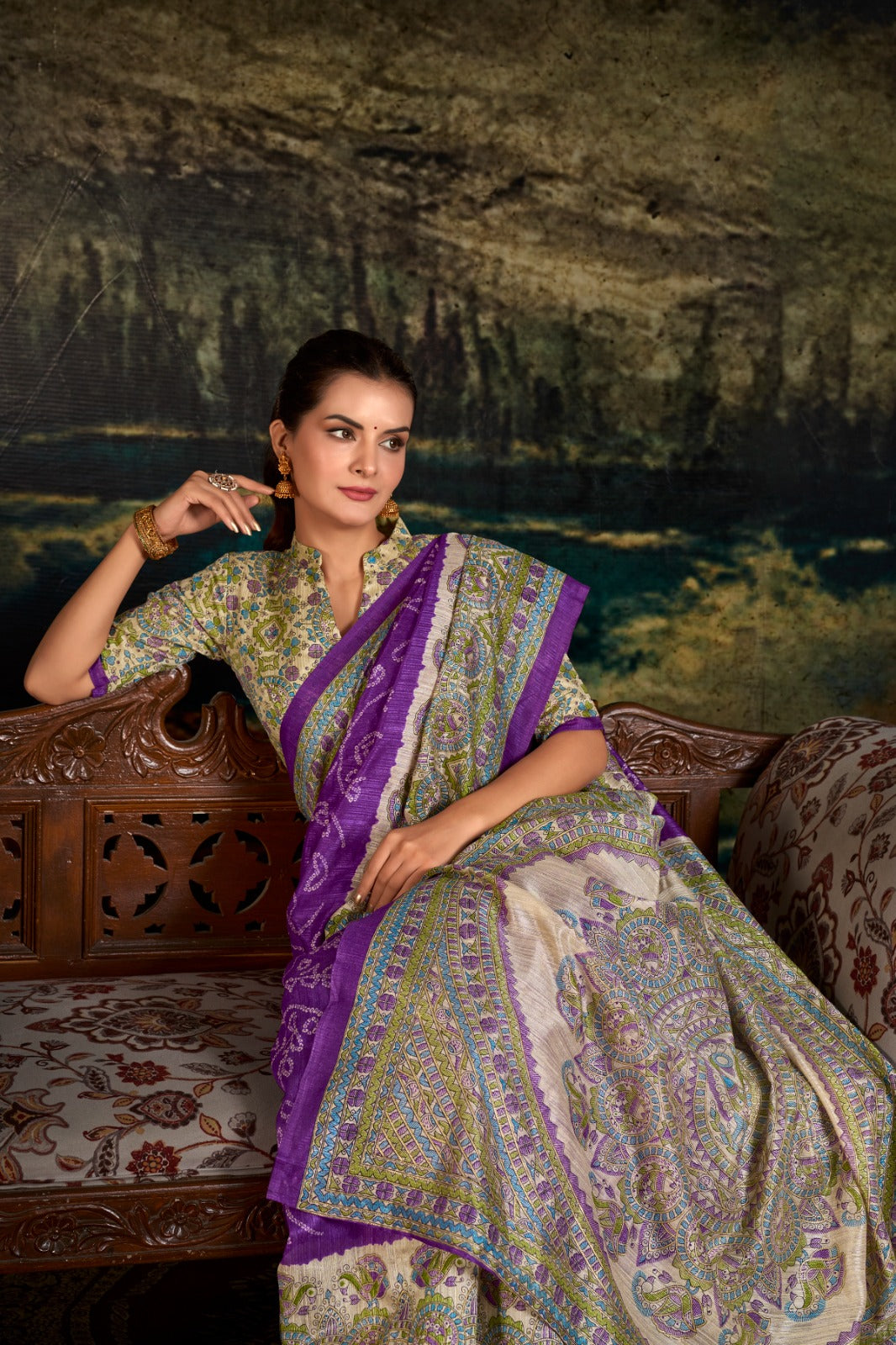 Magnificent Silk Fusion Madhubani Bandhej Printed Saree - INDIAN ELEGANCE