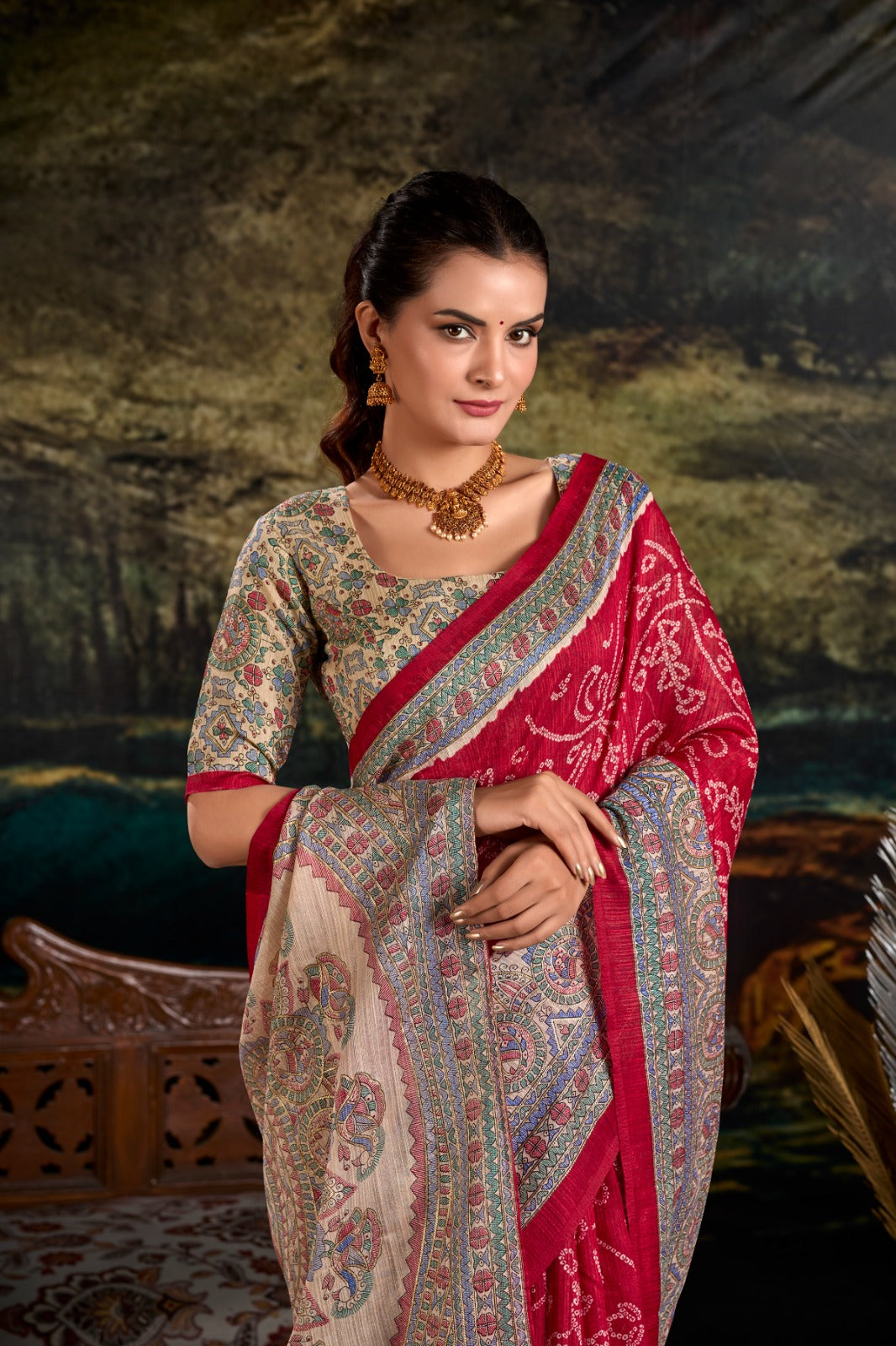 Magnificent Silk Fusion Madhubani Bandhej Printed Saree - INDIAN ELEGANCE