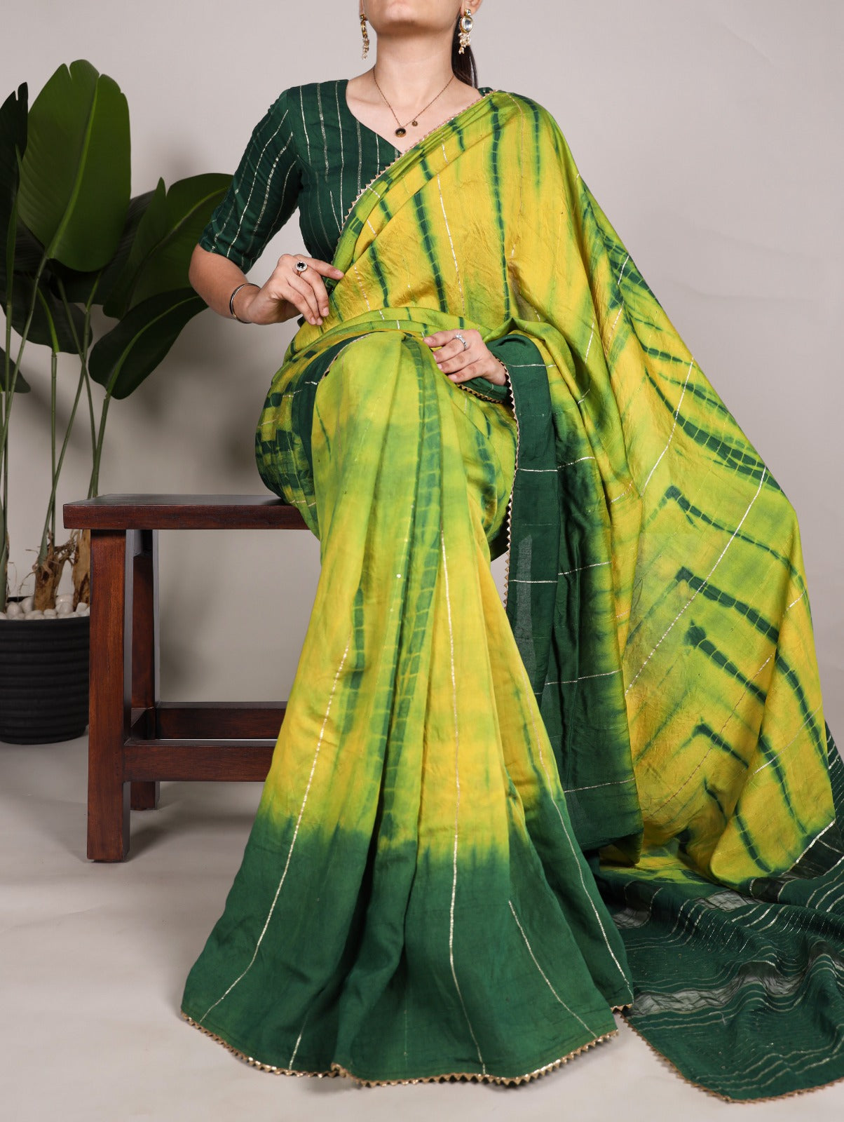 Elegant Viscose Chanderi Zari Gota Patti Border Worked Saree - INDIAN ELEGANCE