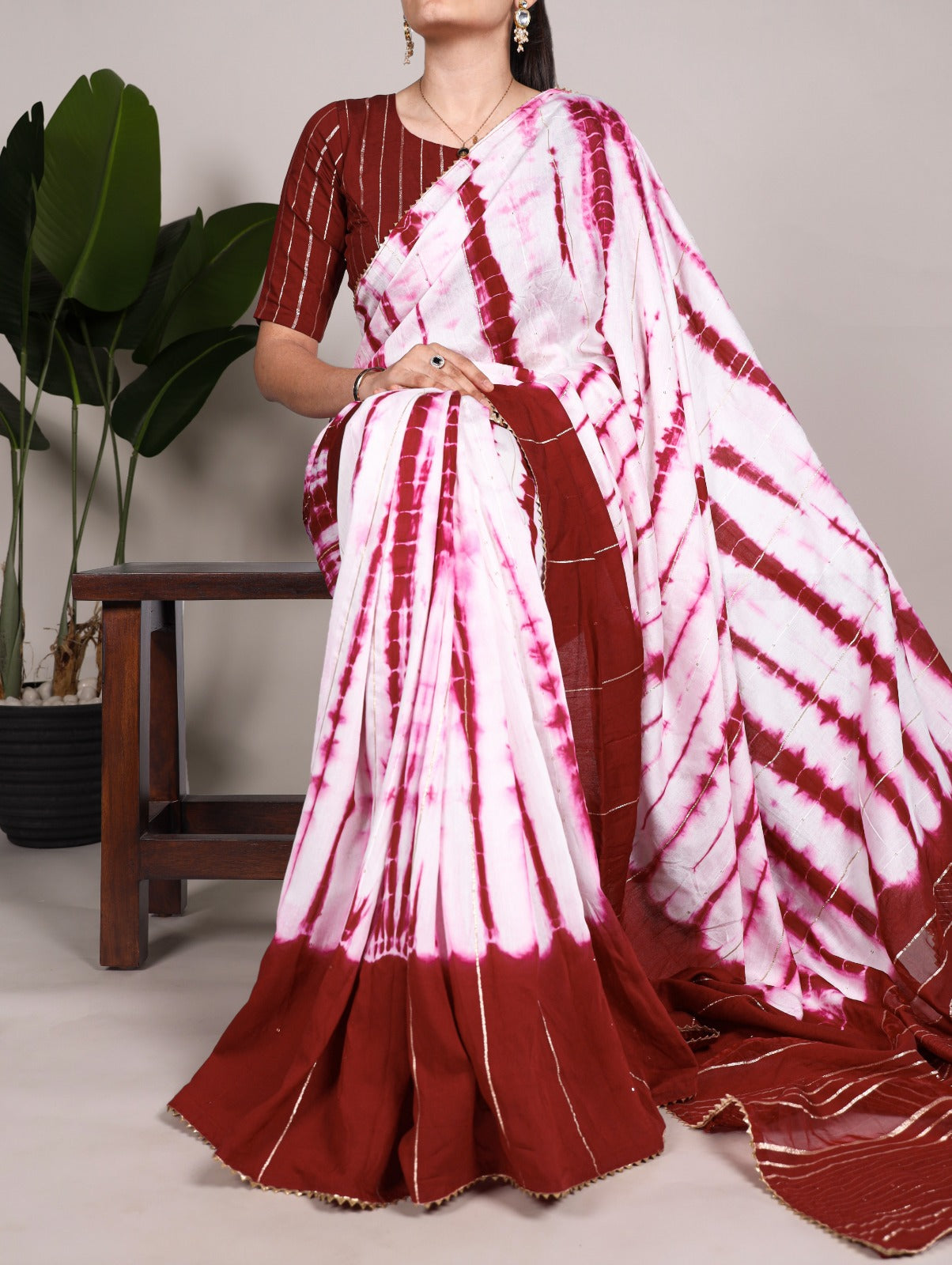Elegant Viscose Chanderi Zari Gota Patti Border Worked Saree - INDIAN ELEGANCE