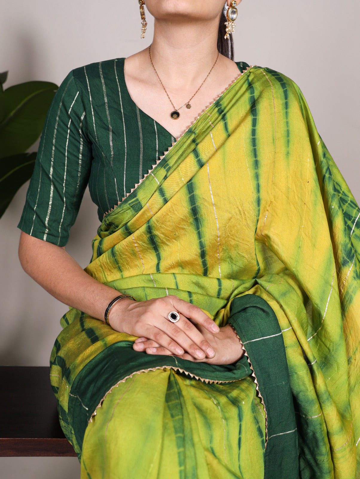 Elegant Viscose Chanderi Zari Gota Patti Border Worked Saree - INDIAN ELEGANCE