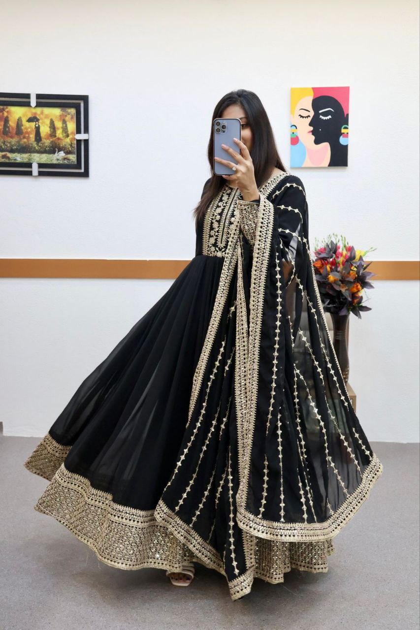 Breathtaking Faux Georgette Sequins Cording Worked Designer Gown - INDIAN ELEGANCE