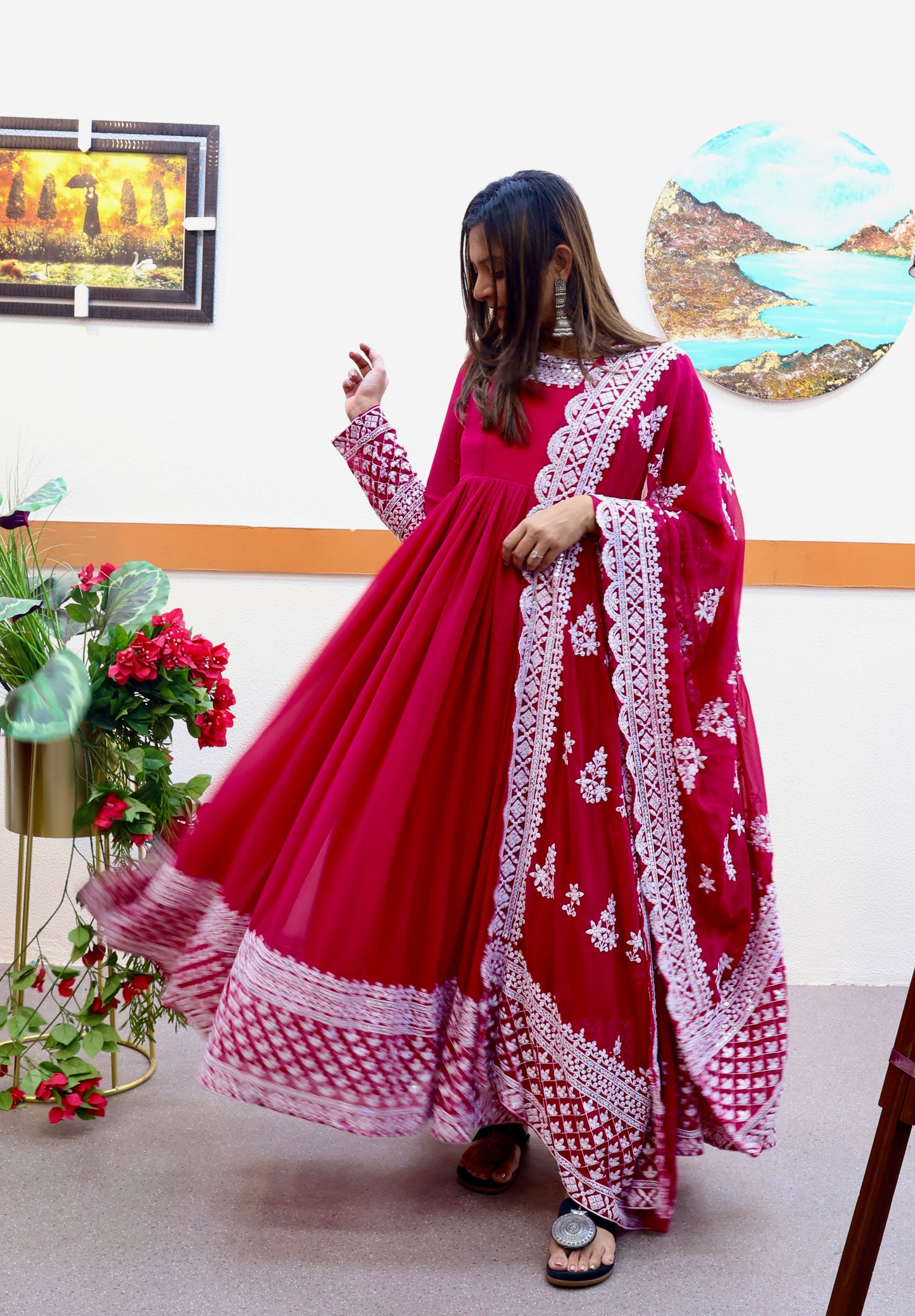 Breathtaking Faux Georgette Sequins Cording Worked Designer Gown - INDIAN ELEGANCE
