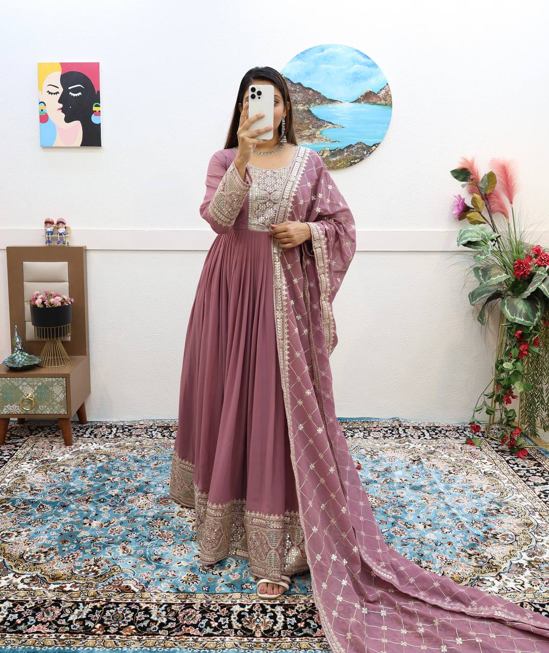 Breathtaking Faux Georgette Sequins Cording Worked Designer Gown - INDIAN ELEGANCE