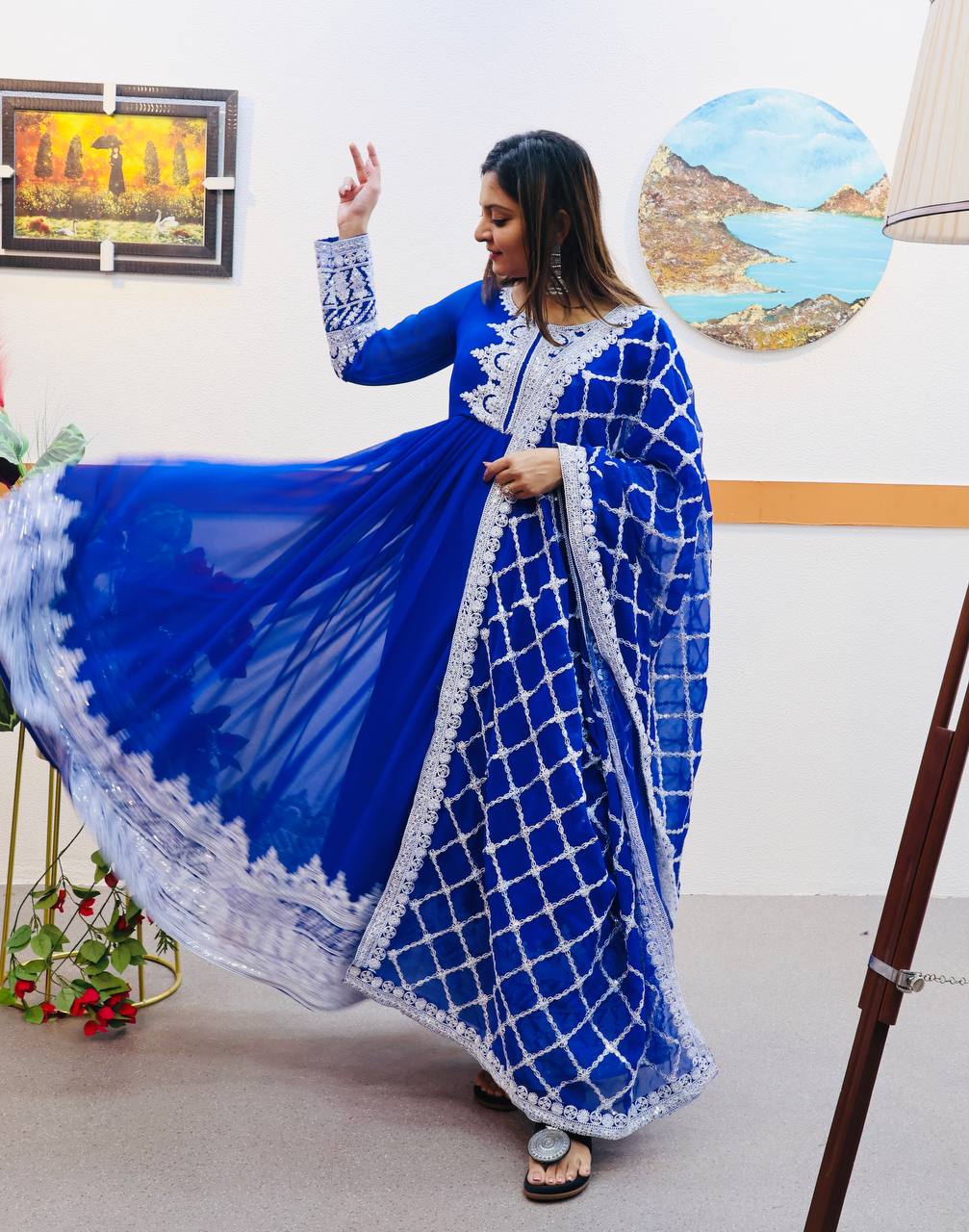 Breathtaking Faux Georgette Sequins Cording Worked Designer Gown - INDIAN ELEGANCE