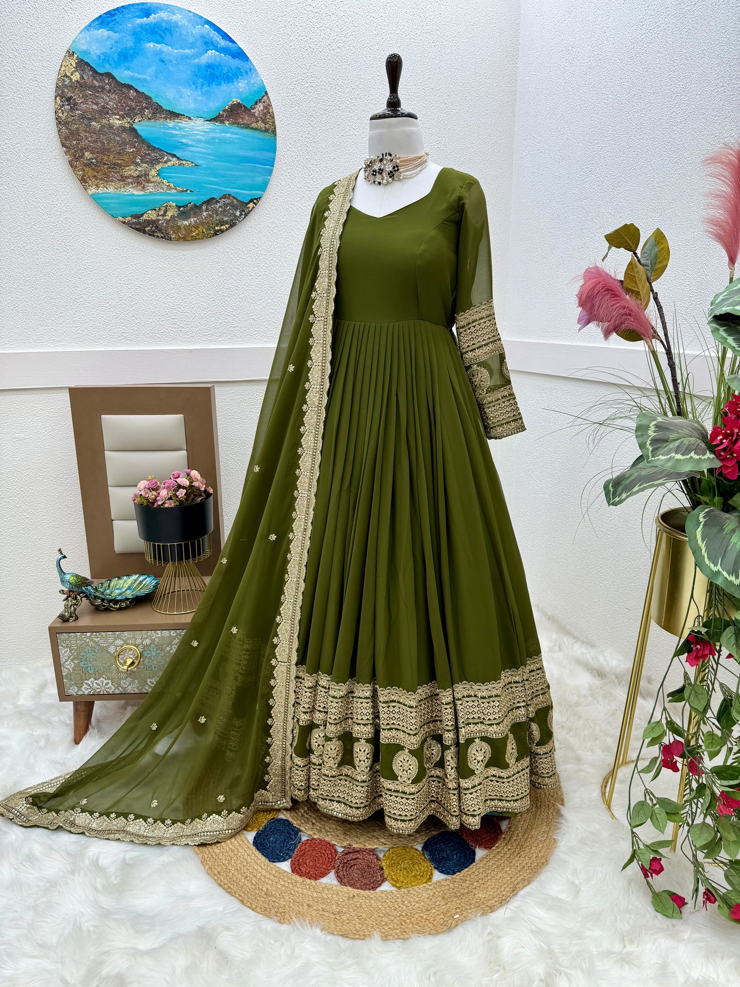 Breathtaking Faux Georgette Sequins Cording Worked Designer Gown - INDIAN ELEGANCE