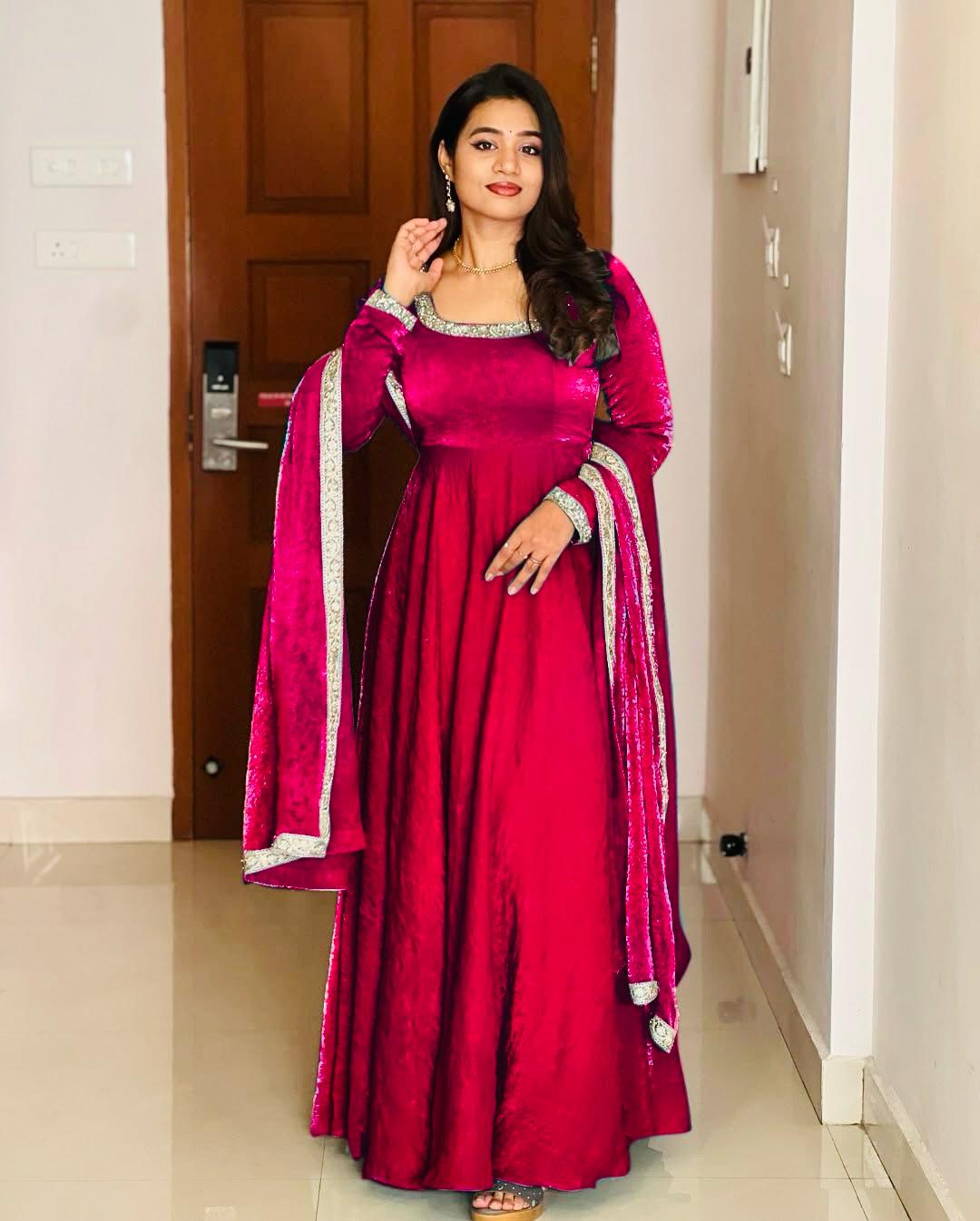 Gorgeous Fendi Silk Sequins Embroidered Fully Stitched Anarkali With Dupatta