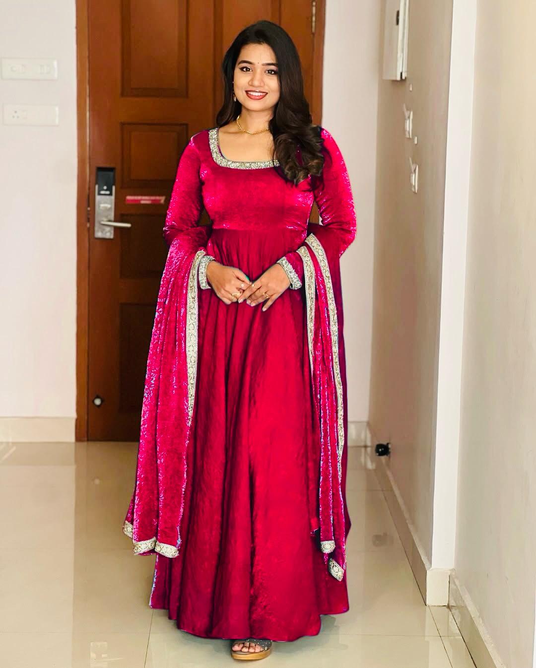Gorgeous Fendi Silk Sequins Embroidered Fully Stitched Anarkali With Dupatta