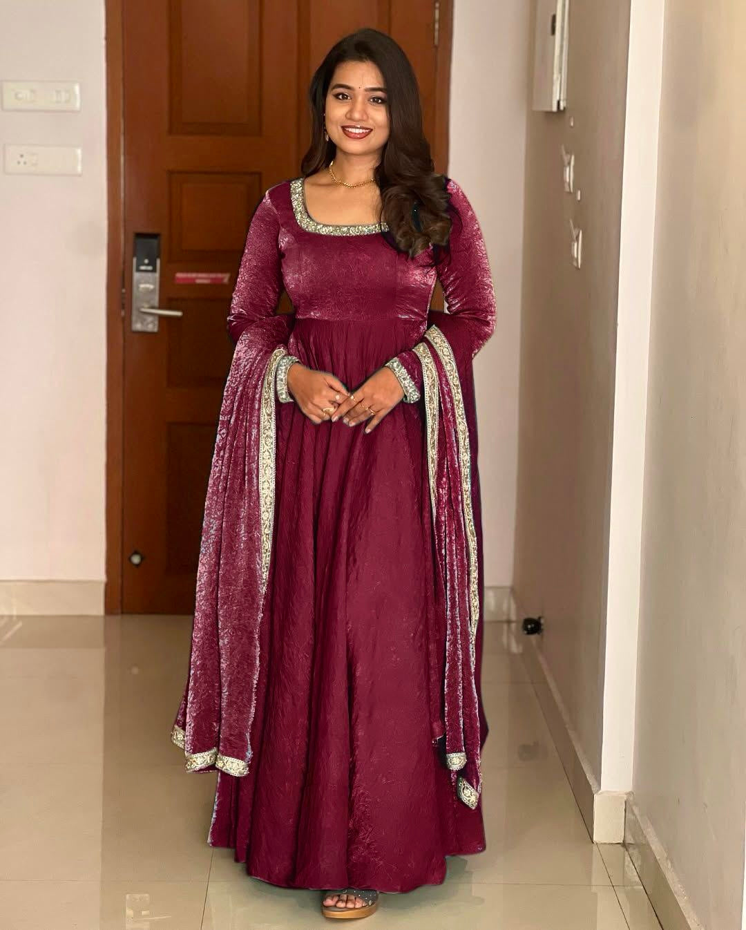 Gorgeous Fendi Silk Sequins Embroidered Fully Stitched Anarkali With Dupatta