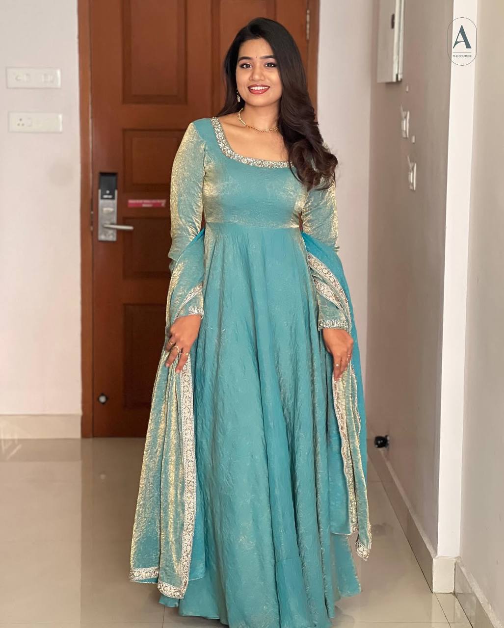 Gorgeous Fendi Silk Sequins Embroidered Fully Stitched Anarkali With Dupatta