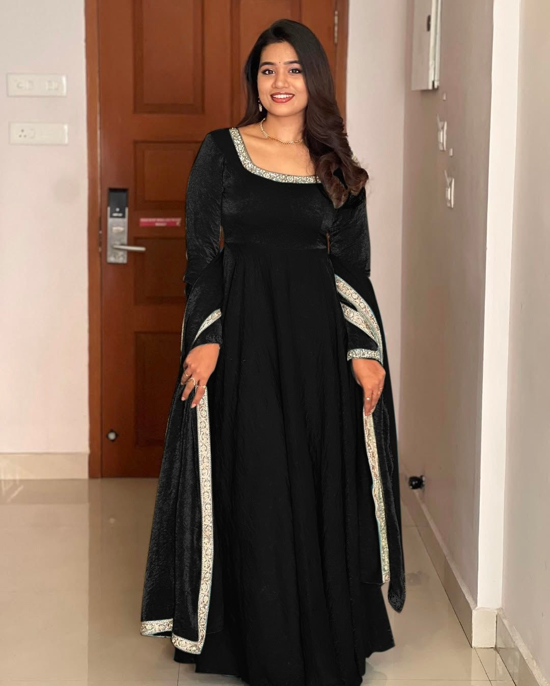 Gorgeous Fendi Silk Sequins Embroidered Fully Stitched Anarkali With Dupatta
