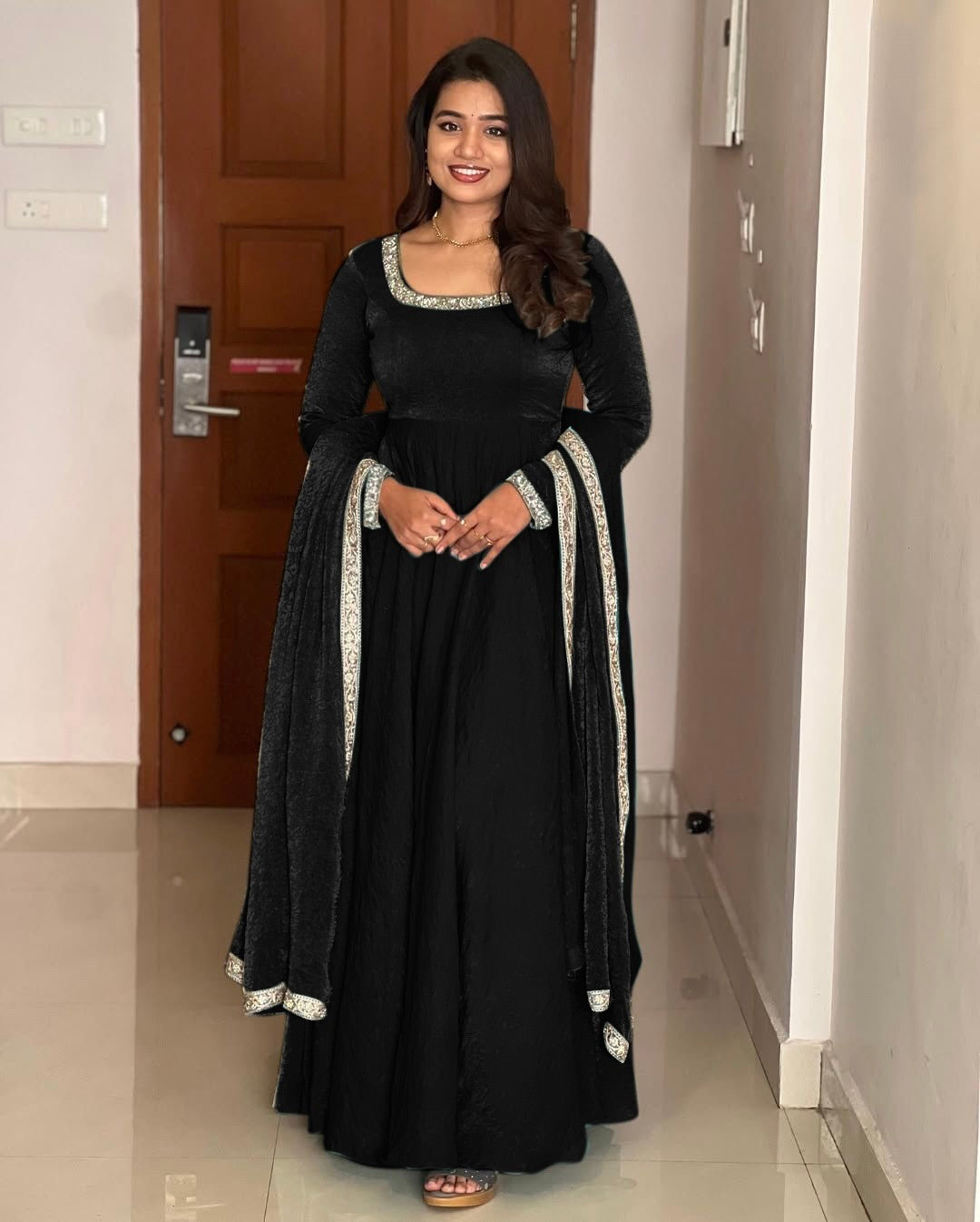 Gorgeous Fendi Silk Sequins Embroidered Fully Stitched Anarkali With Dupatta