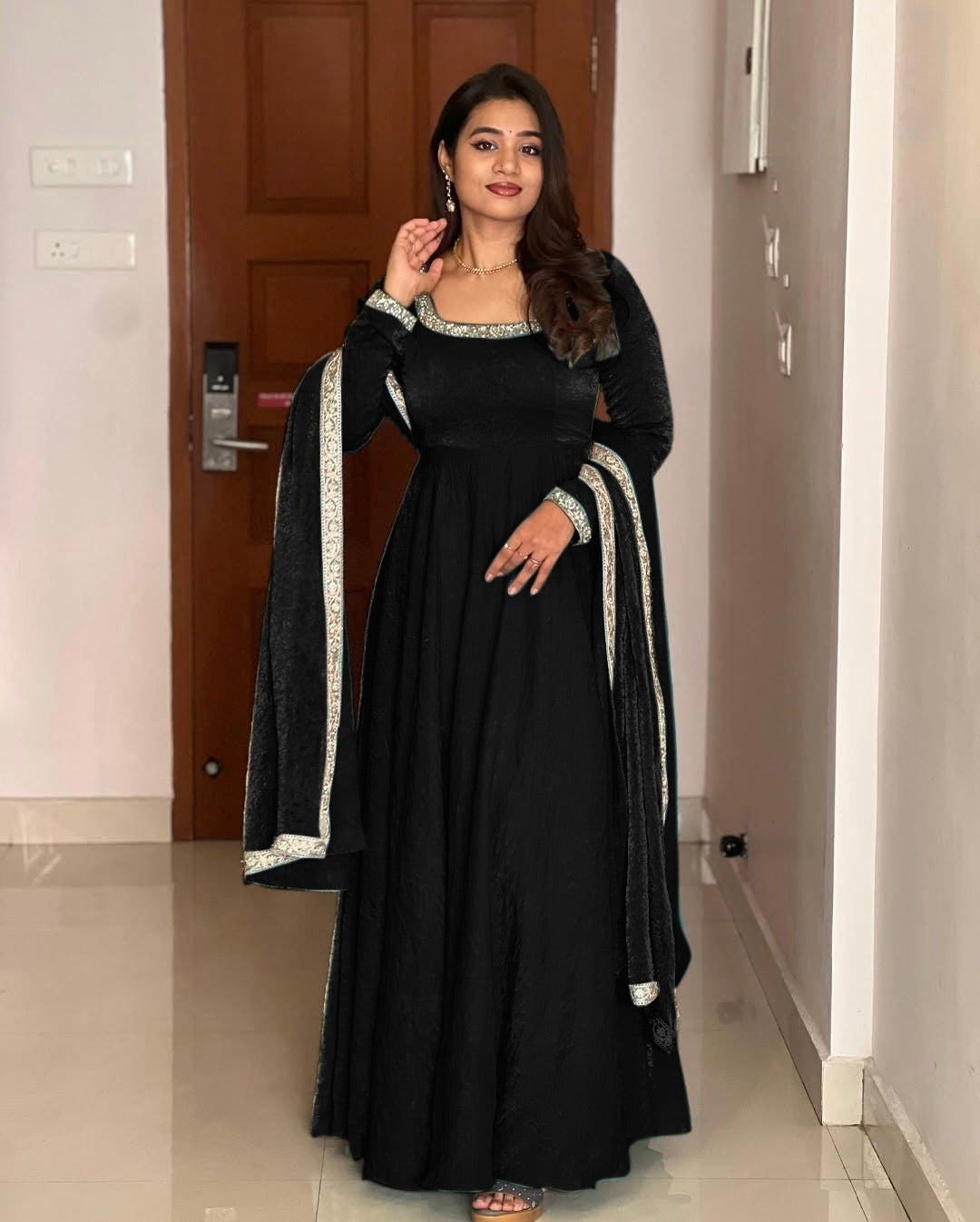 Gorgeous Fendi Silk Sequins Embroidered Fully Stitched Anarkali With Dupatta