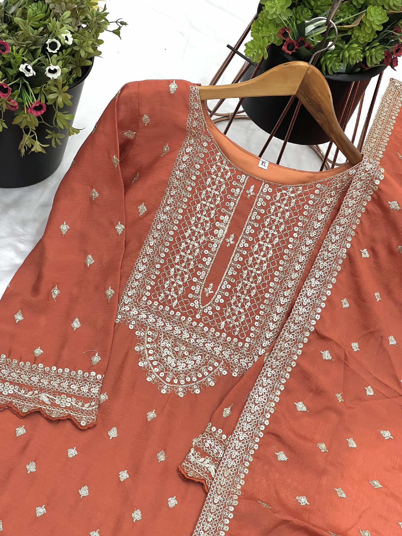 Exquisite Chinon Silk Heavy Sequins Embroidered Top Sharara Suit