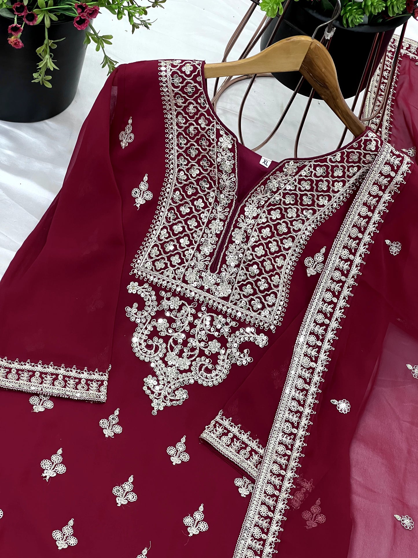 Resplendent Heavy Georgette Sequins Embroidered Top Sharara Suit
