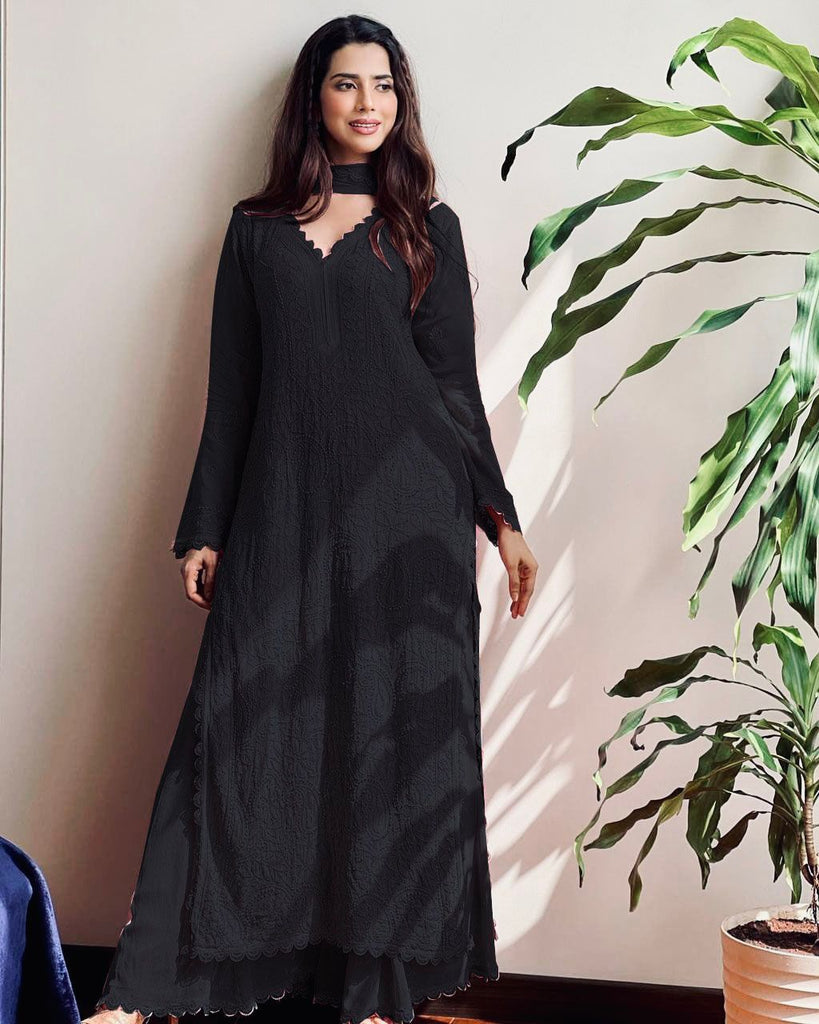 Chikankari Embroidered Kurta Palazzo Dupatta Set – Elegant Ethnic Wear for Every Occasion