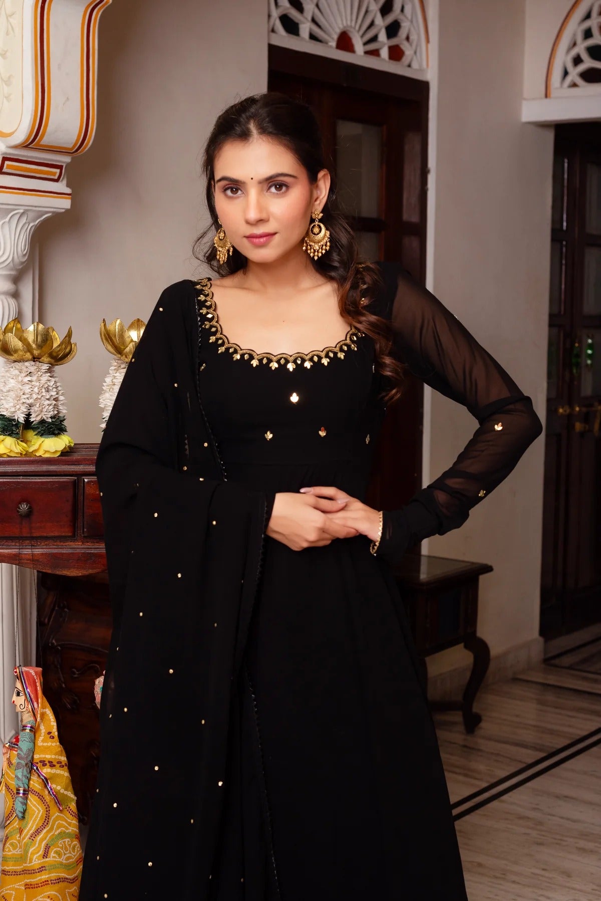 Black Color Hand Work Anarkali Set