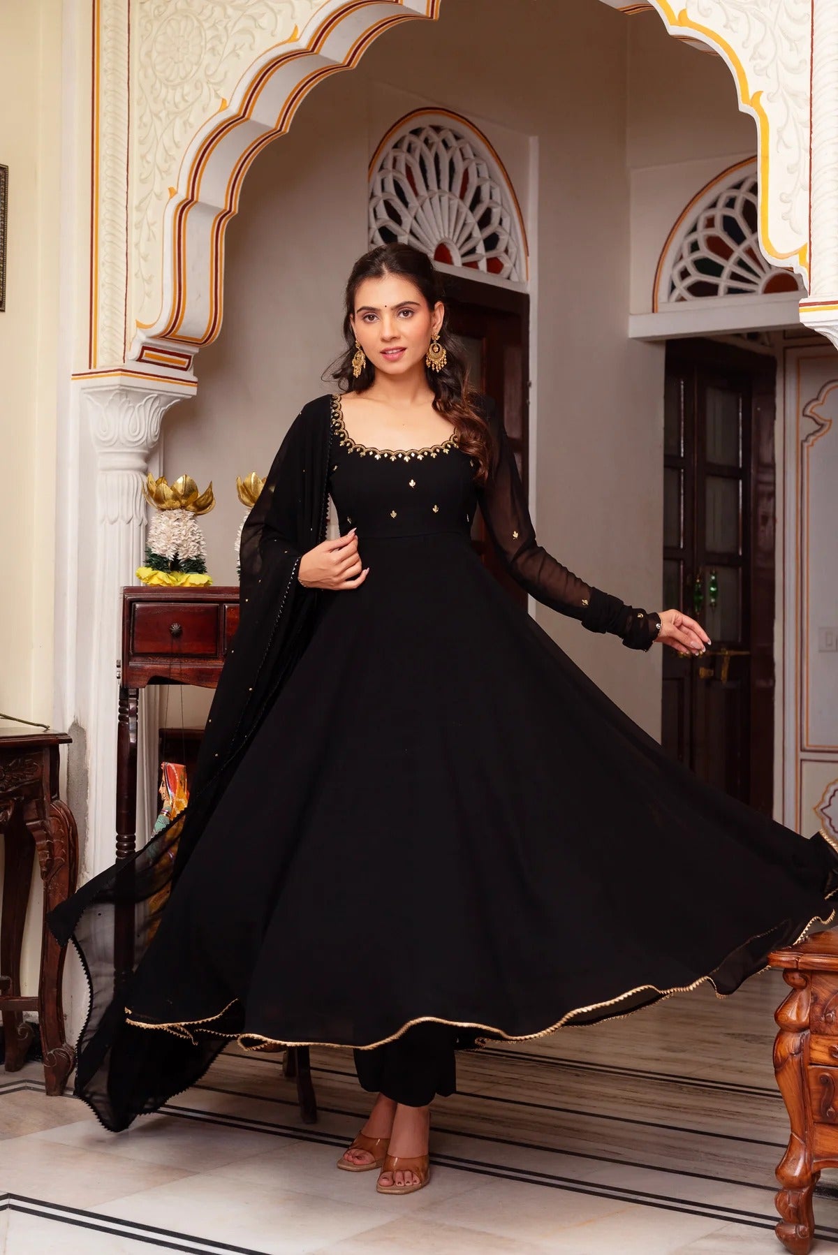 Black Color Hand Work Anarkali Set