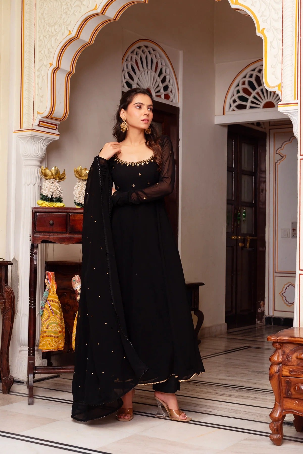 Black Color Hand Work Anarkali Set