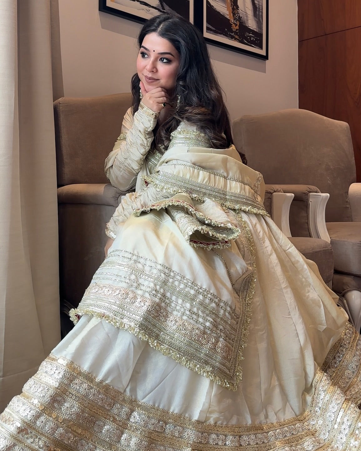 Elegant White Chinon Embroidered Work Anarkali Set