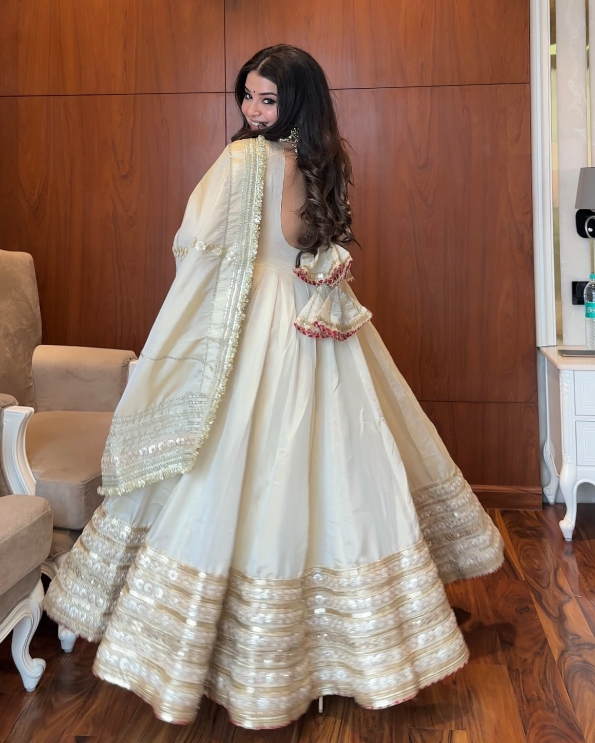 Elegant White Chinon Embroidered Work Anarkali Set