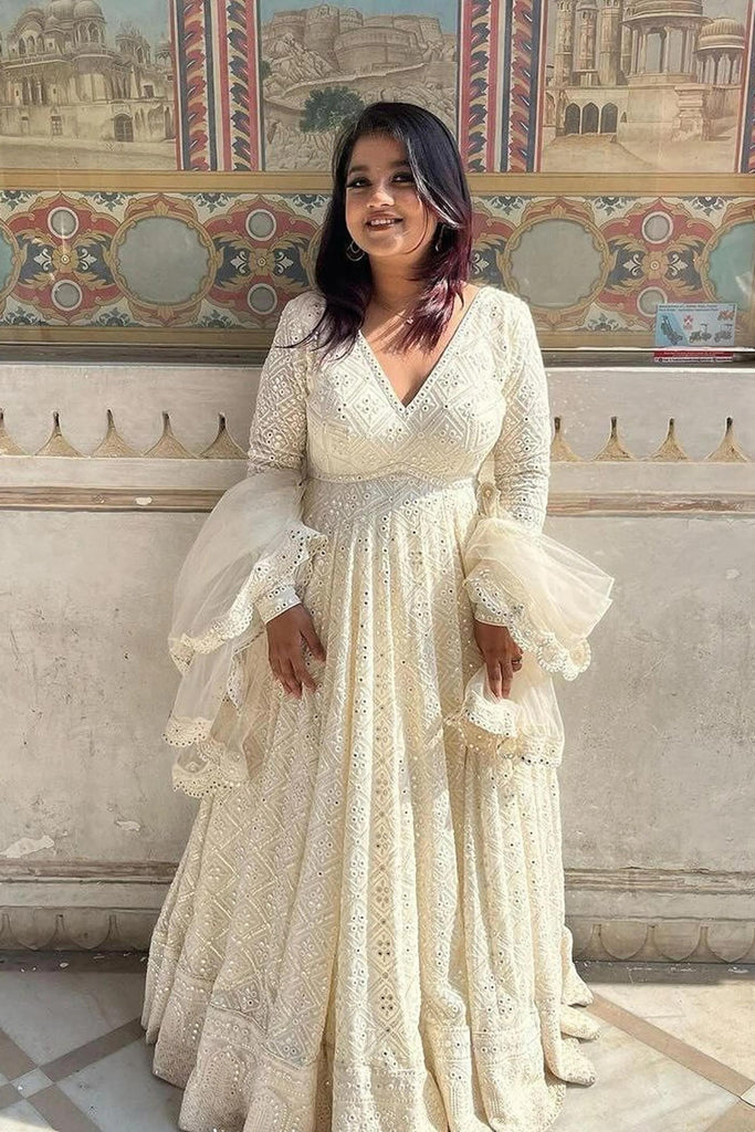 Off-White Soft Georgette Anarkali Gown – Festive Wear