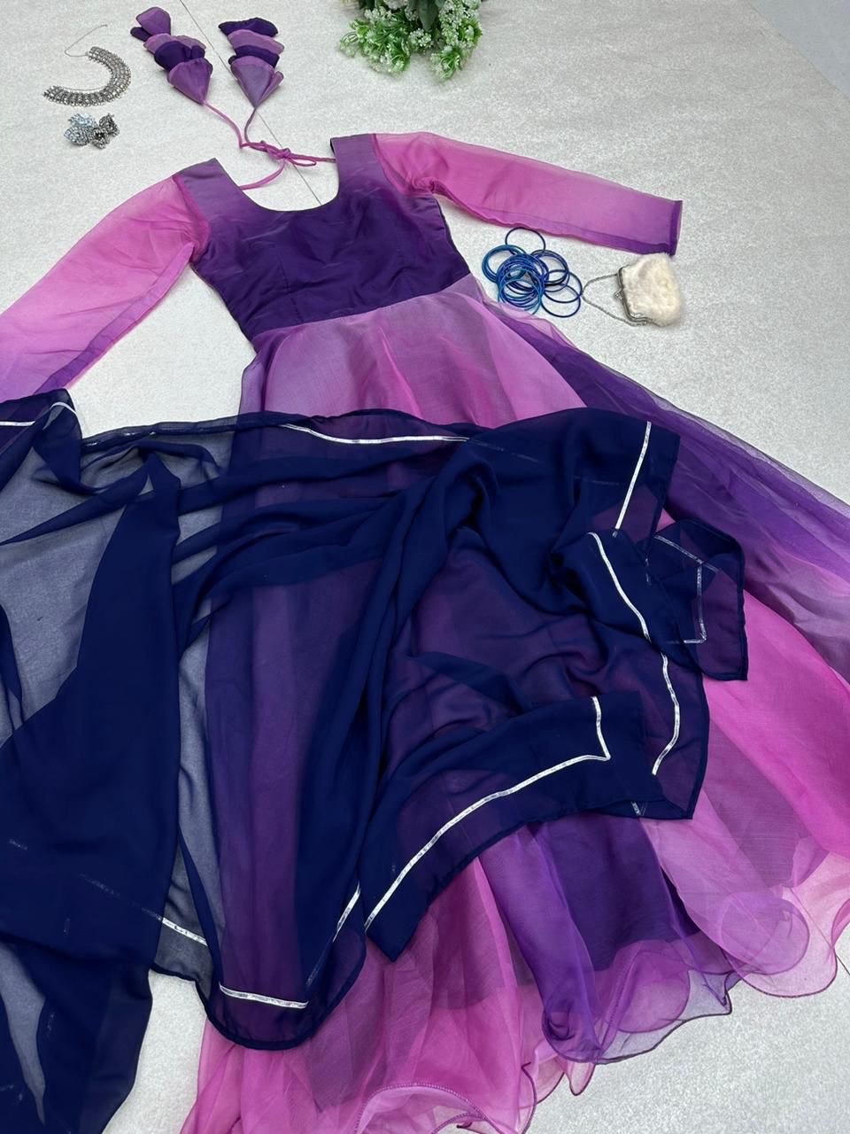 Bewitching Organza Silk Digital Printed Stitched Gown With Dupatta - INDIAN ELEGANCE