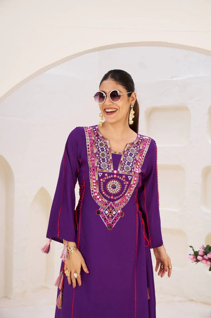 Women Ethnic Embroidered Regular Mirror Kurta with Palazzos