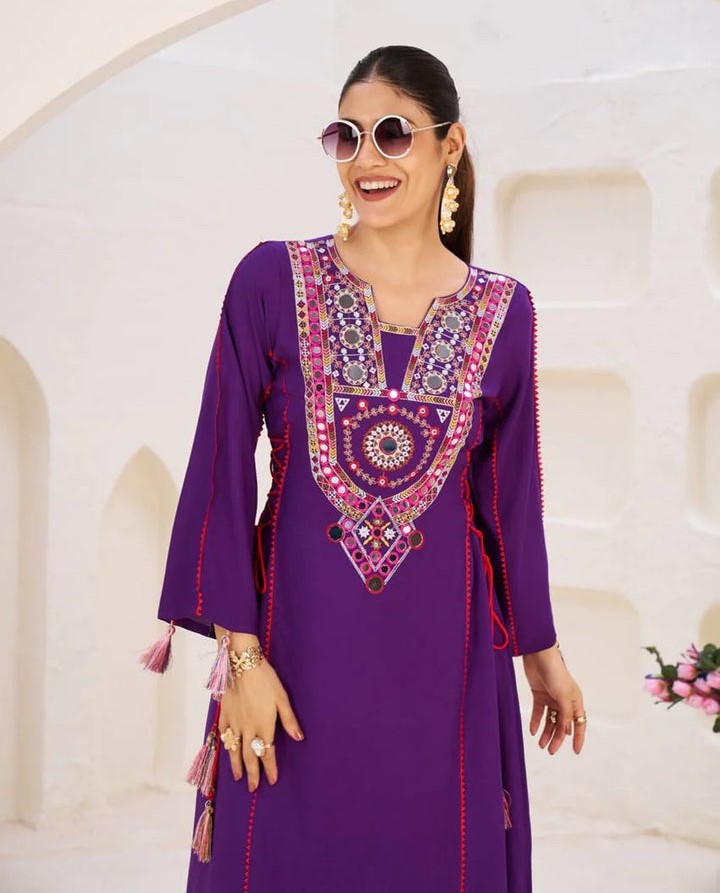 Women Ethnic Embroidered Regular Mirror Kurta with Palazzos