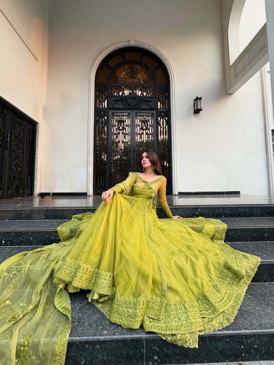 Luxury Festive Lehengha Choli in Butterfly Net with Side Zip.